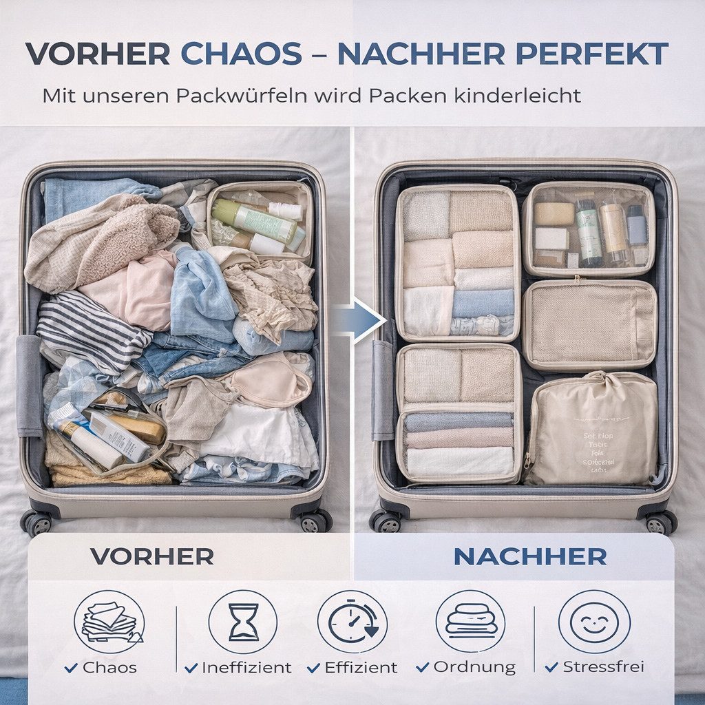 Travelfreund® Kofferorganizer 8er Set Kofferorganizer mit Kosmetiktasche und Packtaschen (Set, 8-tlg., 8x Packtaschen), Faltbar / Verstaubar / Wasserabweisend