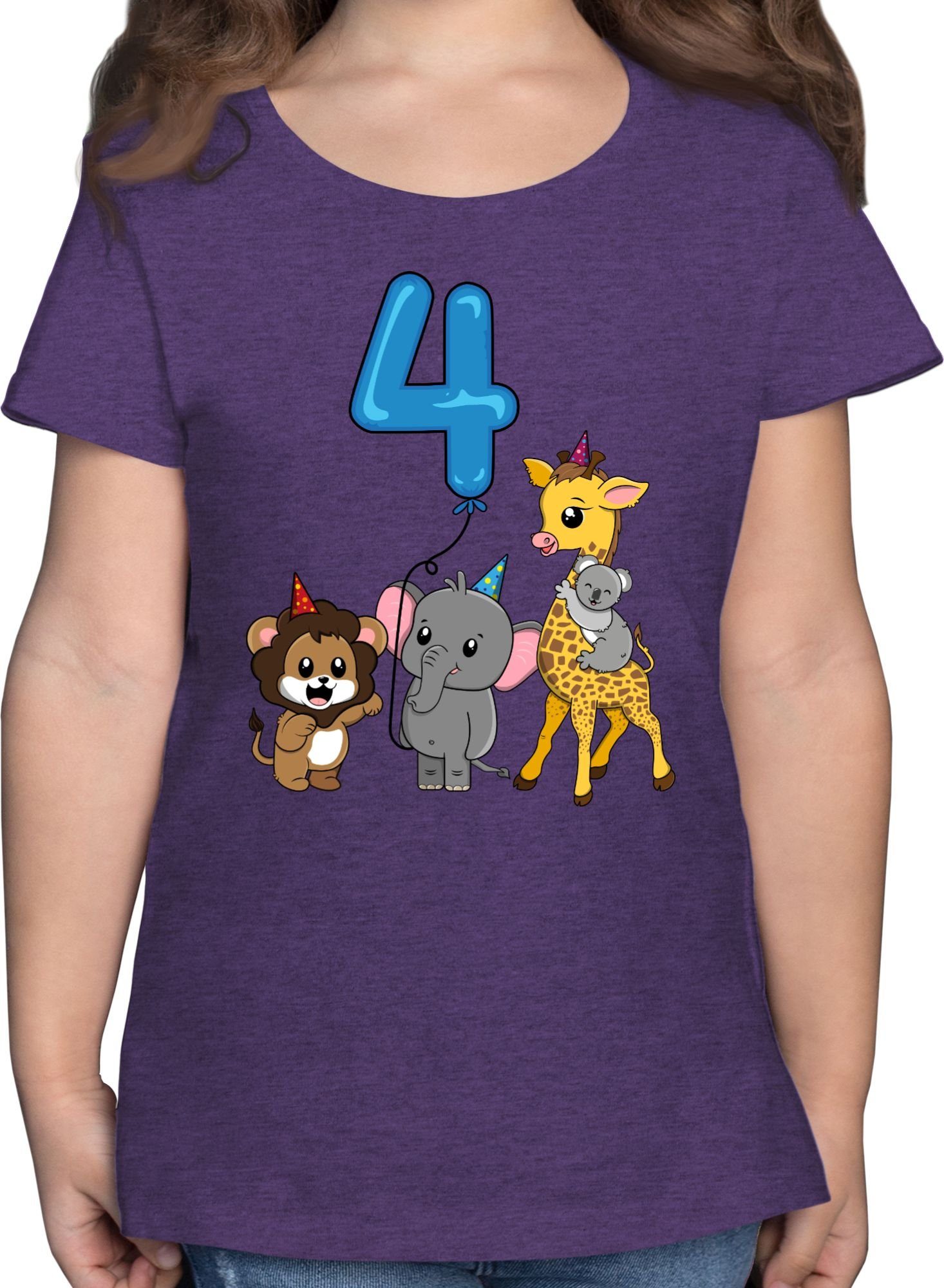 Shirtracer T-Shirt »Tiere mit Ballon Vierter - 4. Geburtstag - Mädchen Kinder T-Shirt« t shirts 