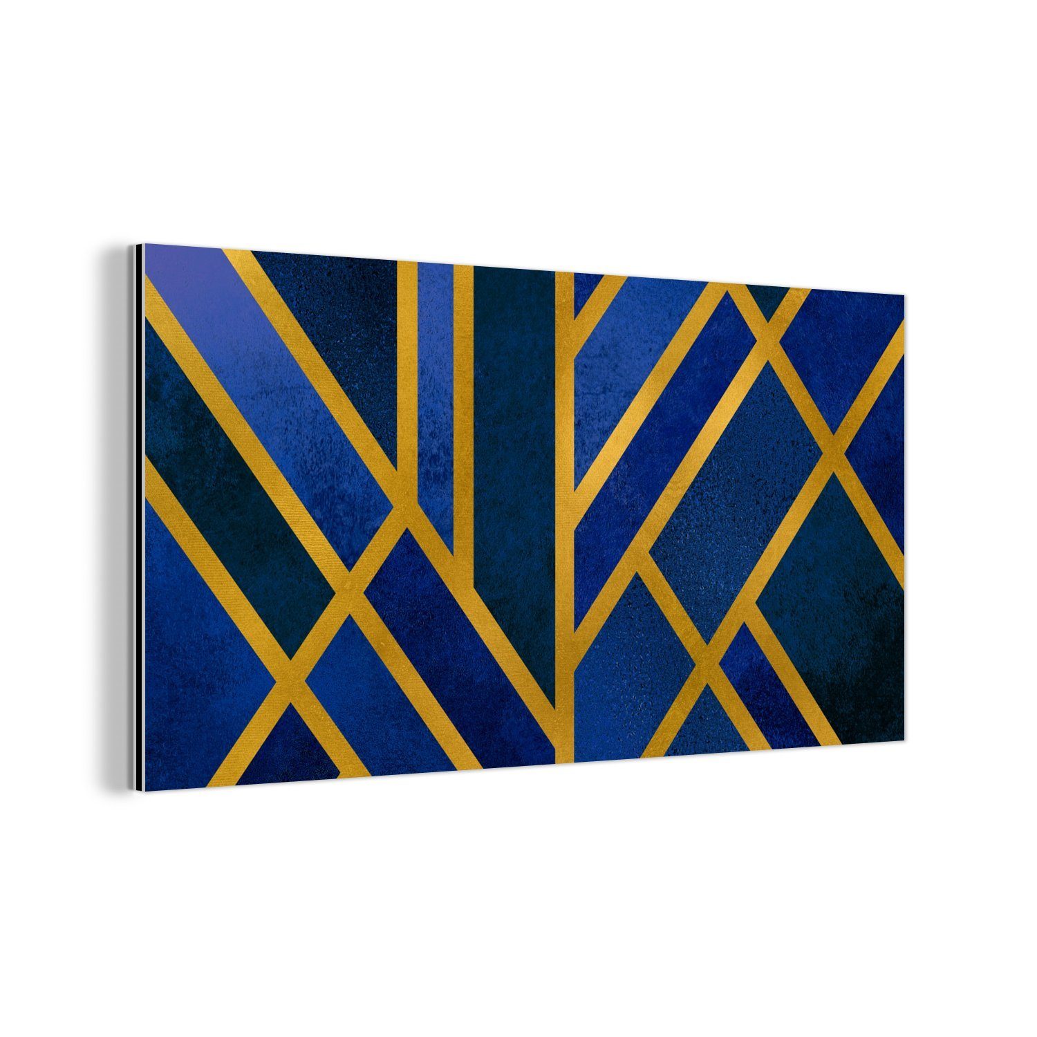MuchoWow Metallbild »Gold - Muster - Blau«, (1 St), Wohnzimmer Dekoration  aus Alu, Industrial, Metallbilder, Gemälde
