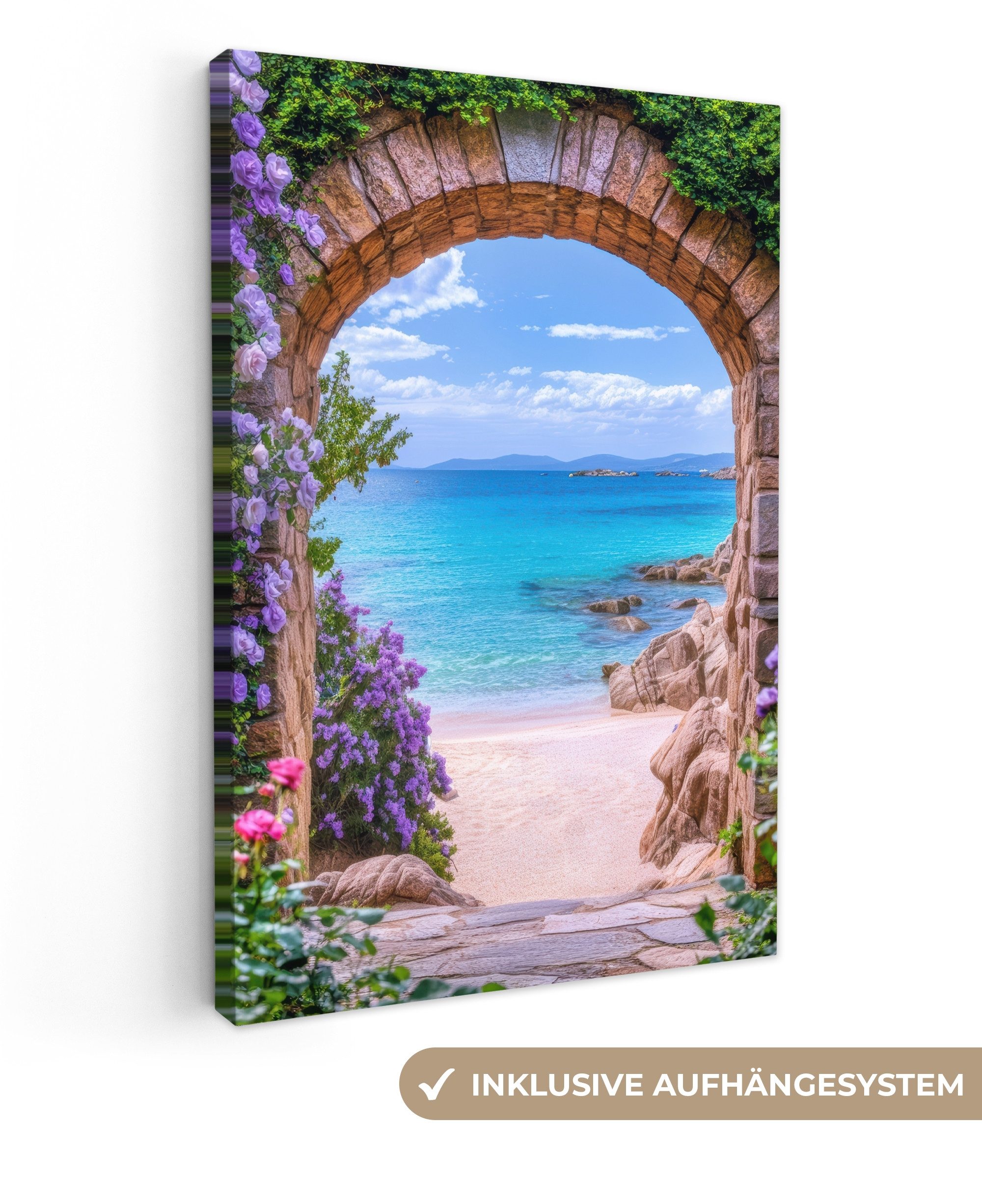 OneMillionCanvasses® Leinwandbild Aussicht - Tor - Meer - Strand - Felsen, günstig online kaufen