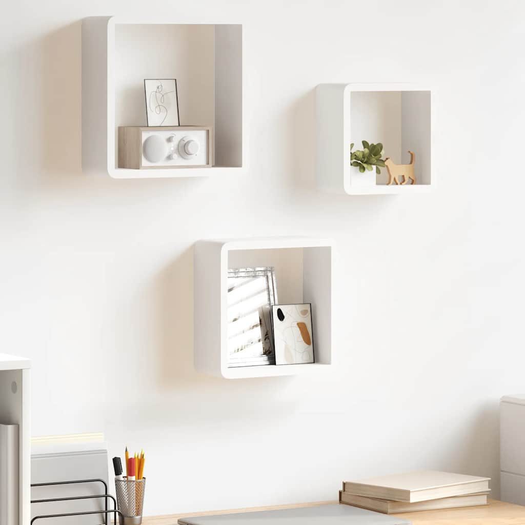 furnicato Regalwürfel 3er Set Weißes MDF Würfelregal mit 28x10x28, 24x10x24 & 20x10x20 cm, Unsichtbare Wandhalterung für Wandboard mit 5 kg Belastbarkeit