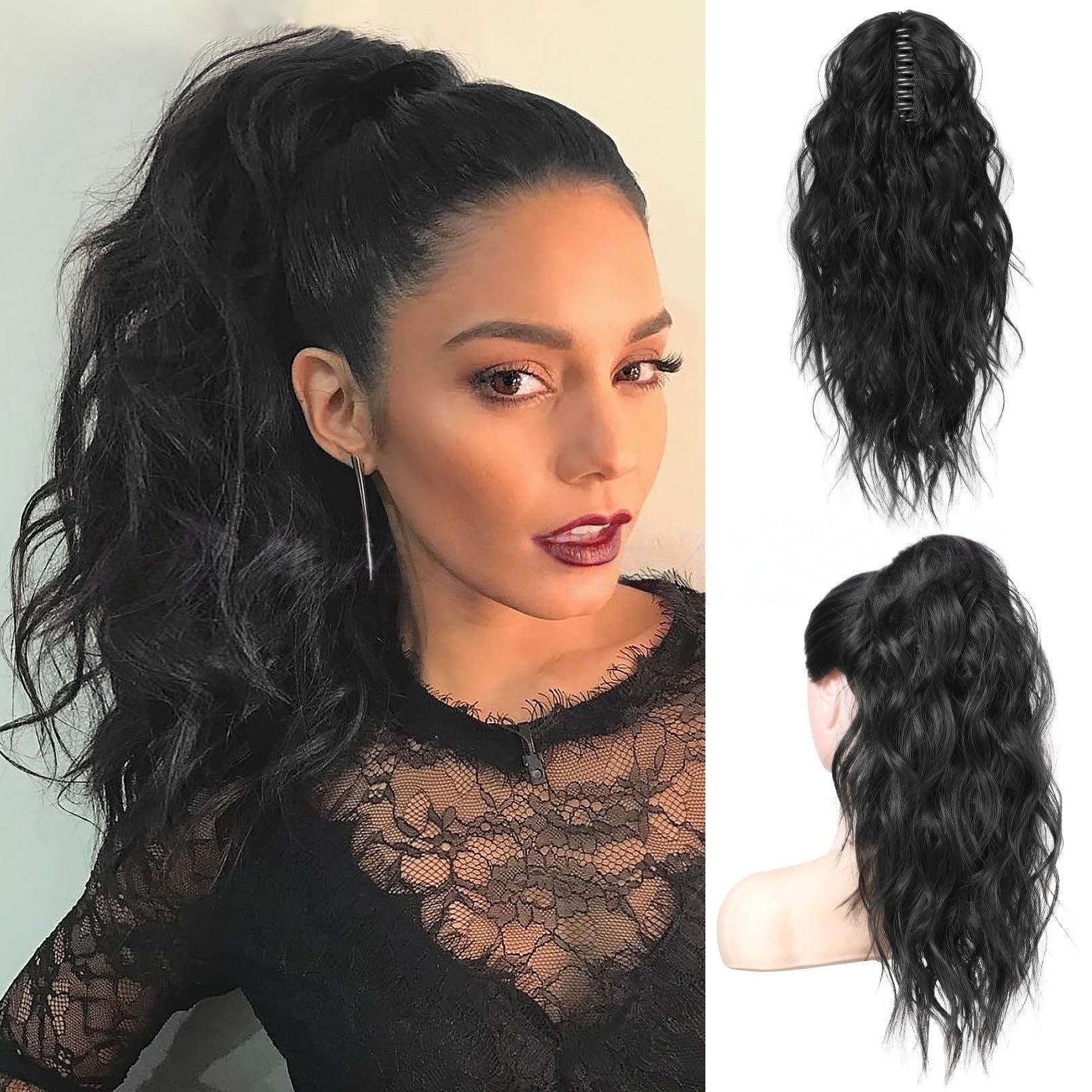 Zaewry Haarspange 45 cm Lange Lockige Wellige Clip in Pferdeschwanz Haarverlängerungen
