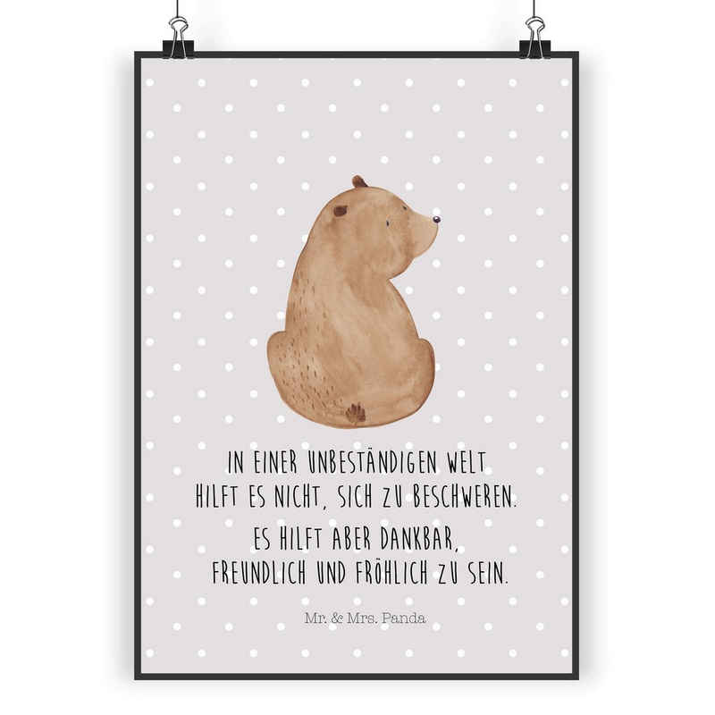 Mr. & Mrs. Panda Poster DIN A5 Bär Schulterblick - Grau Pastell - Geschenk, Selbstachtung, Bä, Bär Schulterblick (1 St), Detailreiche Motive