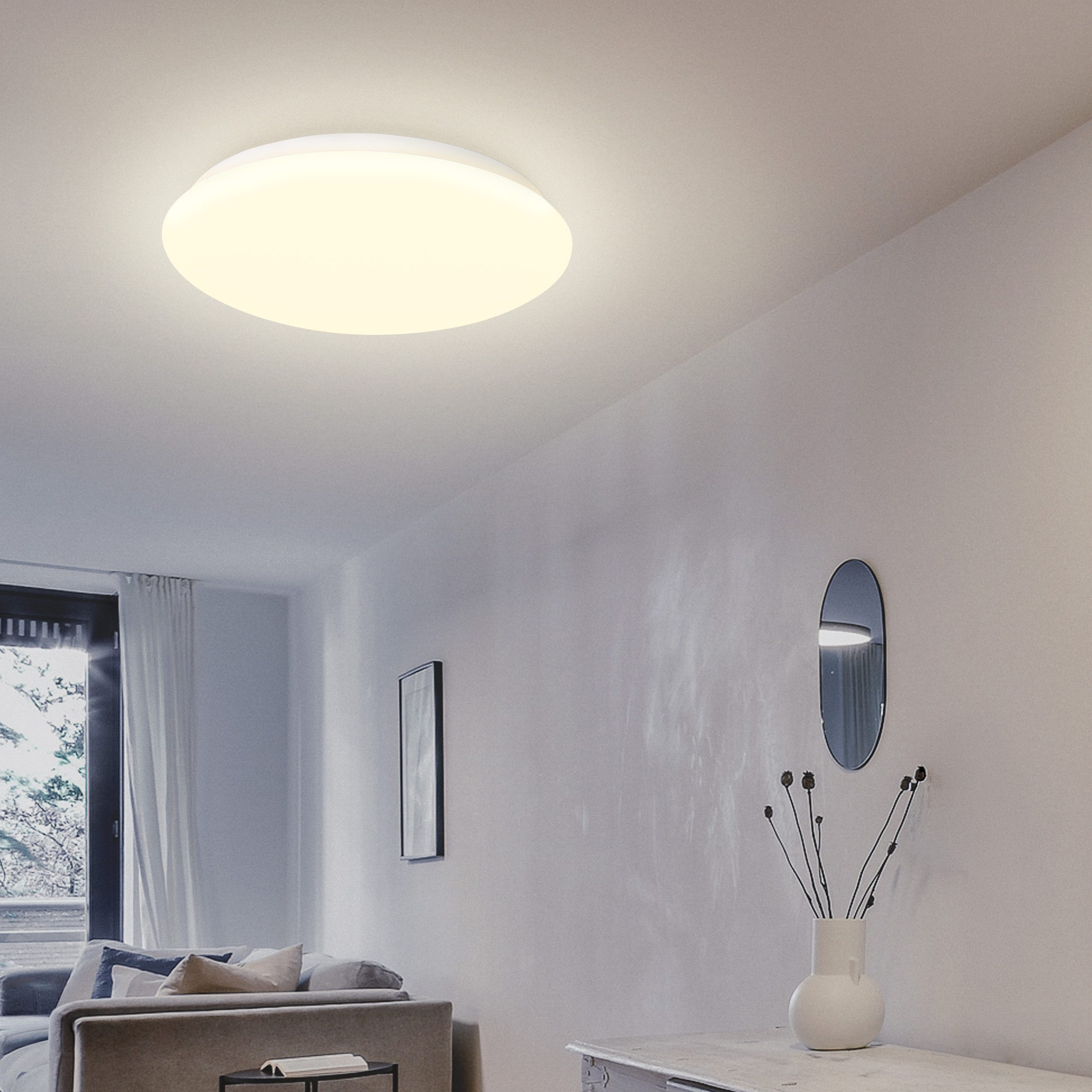 näve LED Deckenleuchte Mesa, Bewegungsmelder, LED fest integriert, Neutralweiß, weiß, inkl. HF-Bewegungsmelder, inkl. Driver, LED neutralweiß, D: 28cm