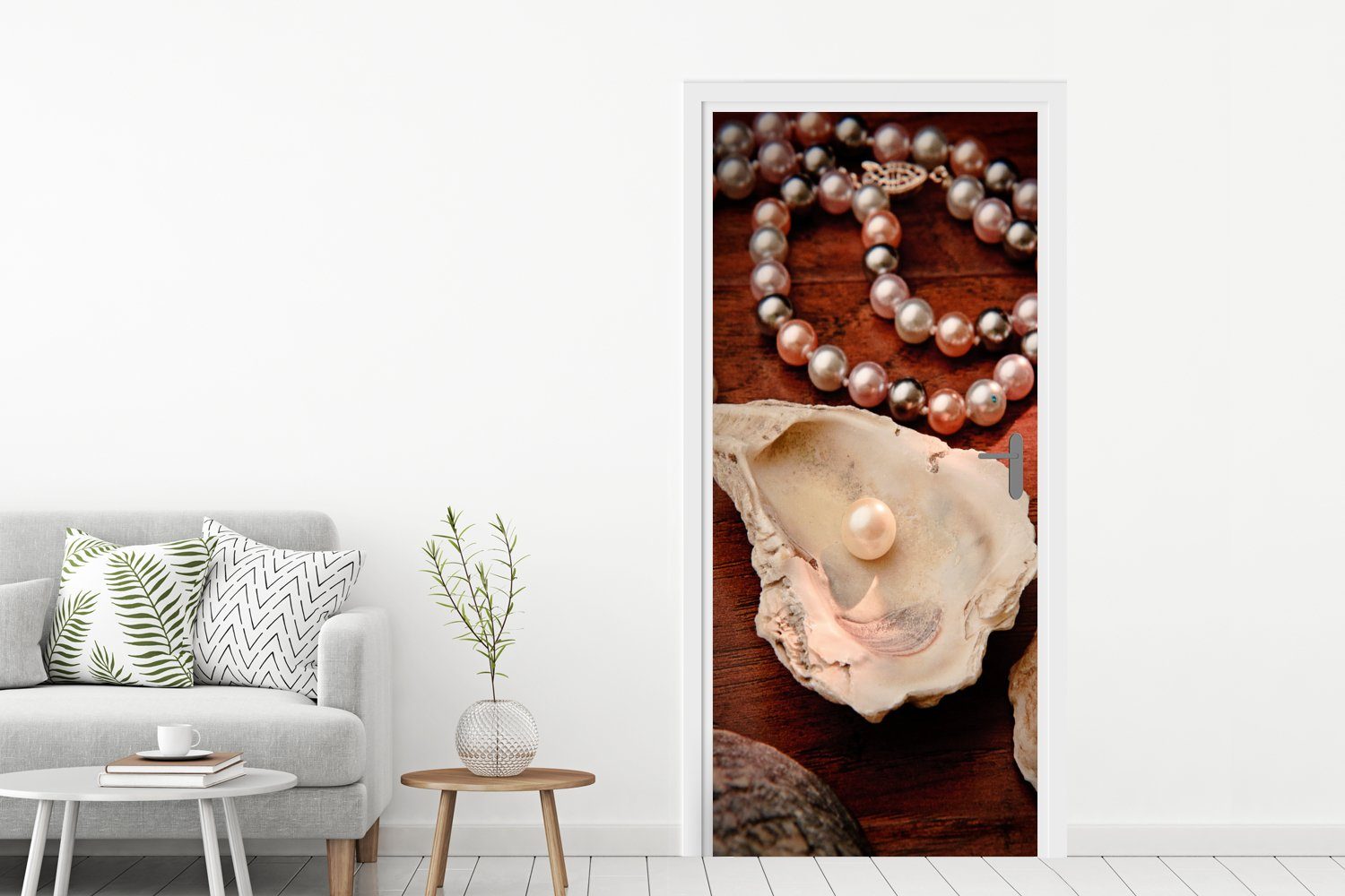 MuchoWow Türtapete Perlenkette entlang der Türaufkleber, cm Auster, für Tür, Fototapete (1 75x205 Matt, St), bedruckt