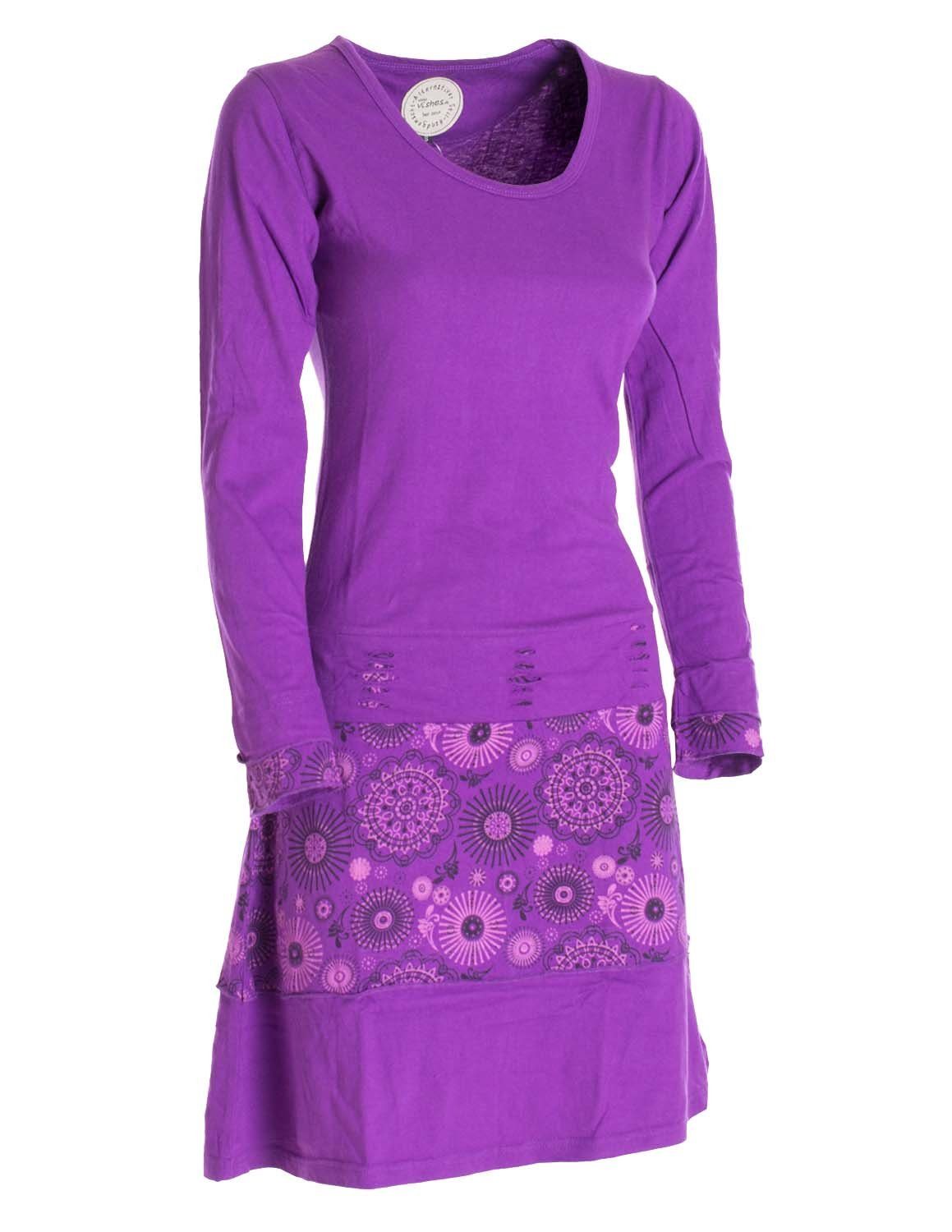 Vishes Midikleid Langarm Keid Mandala Druck Rundhals Ausschnitt Boho Ethno, Festival, Goa Style