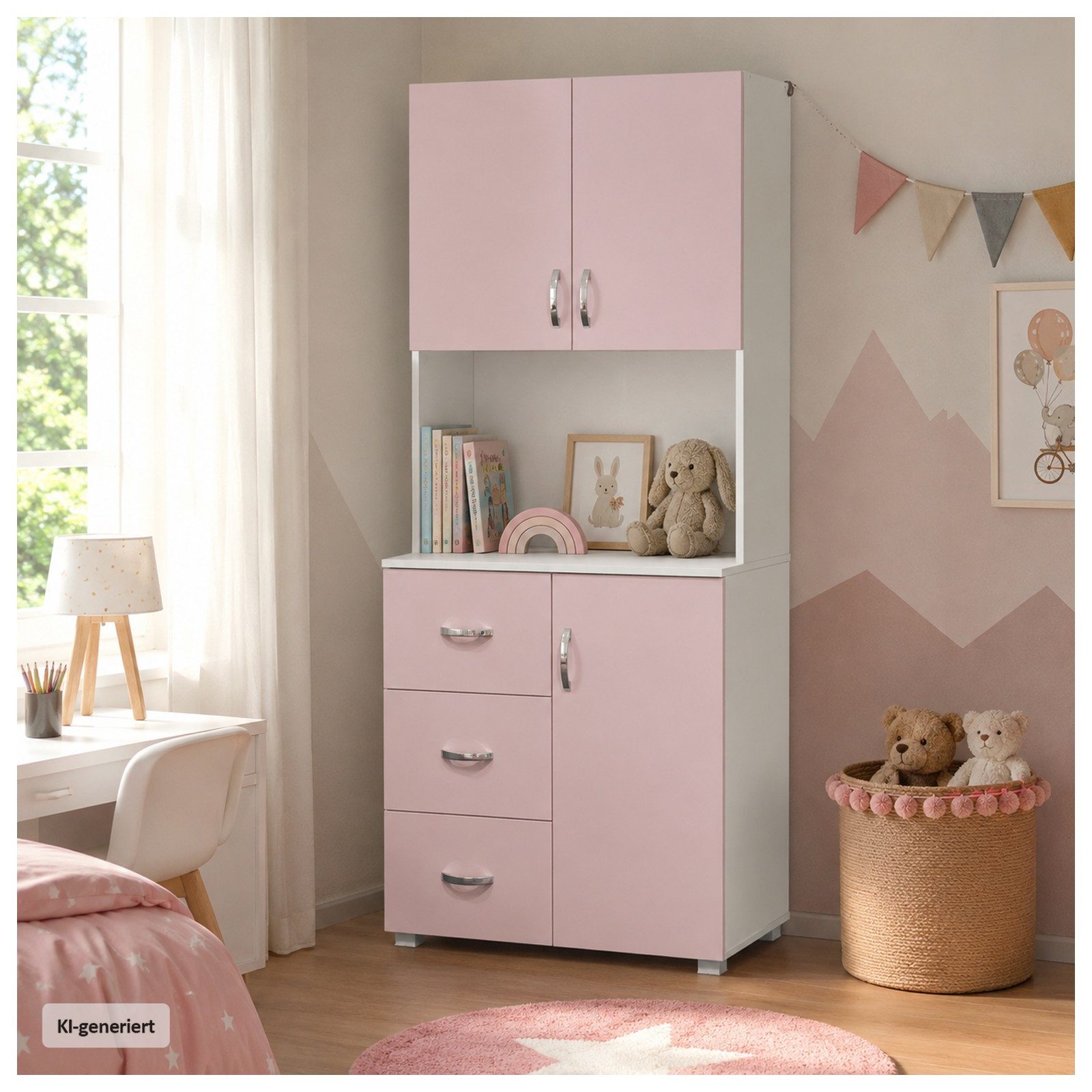 HTI-Living Kinderkleiderschrank Kinderzimmerschrank Rosa Weiß (1 Stück, 1-St., 1 Schrank) Kleiderschrank Bücherregal 6 Regalfächer 3 Schubladen