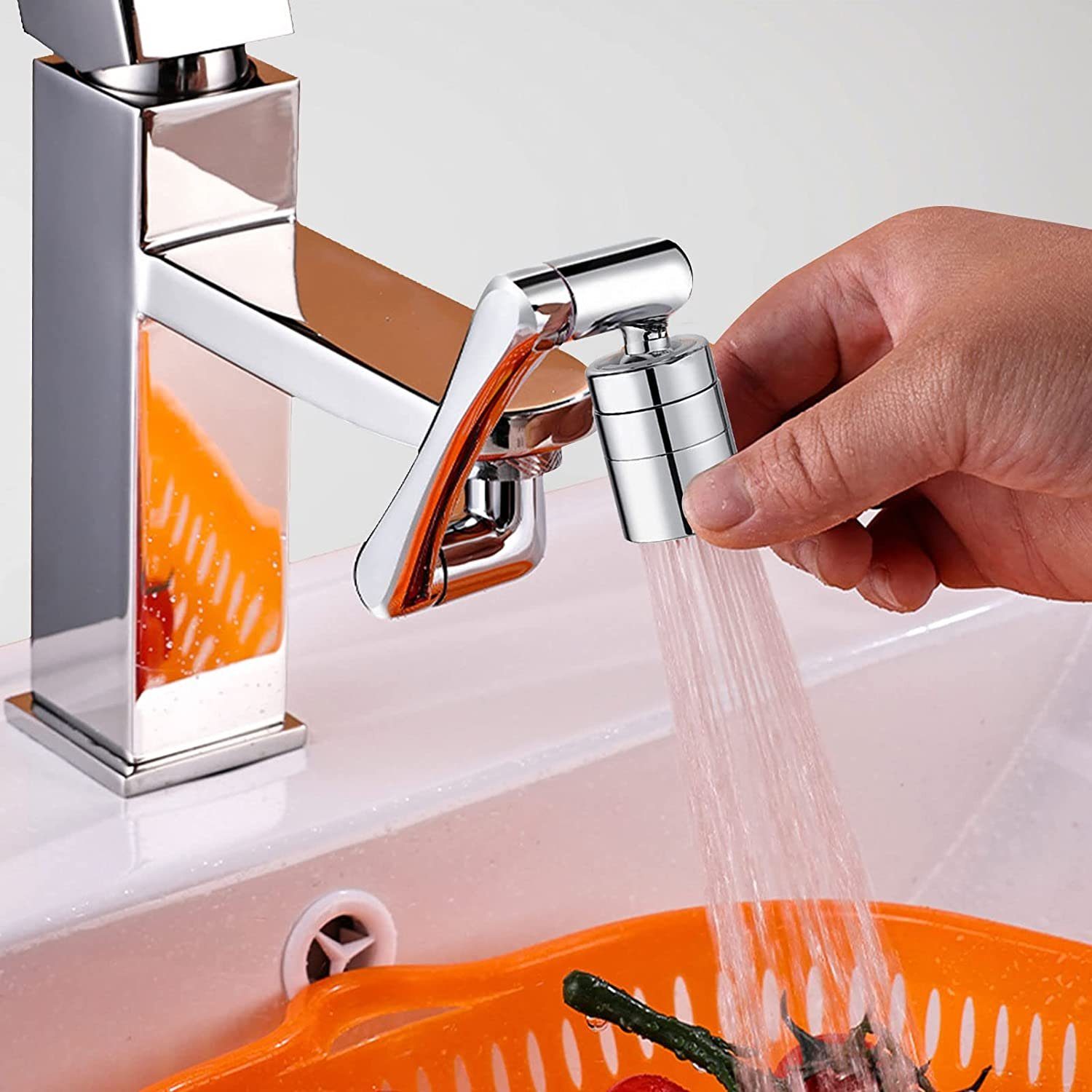Waschtischarmatur drehbarer 2 Wasserhahn 1440° zggzerg Silber Luftsprudler, Sprühfunktion verlängerung,
