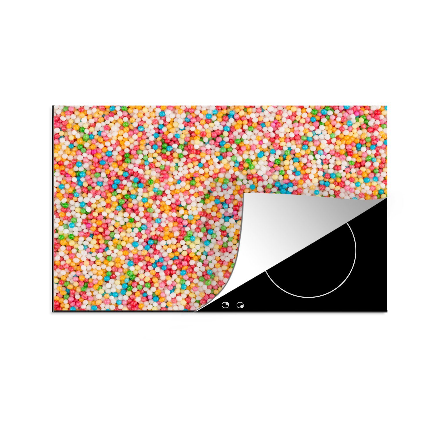 MuchoWow Herdblende-/Abdeckplatte Zuckerkugeln in Regenbogenfarben, Vinyl, (1 tlg), 81x52 cm, Induktionskochfeld Schutz für die küche, Ceranfeldabdeckung