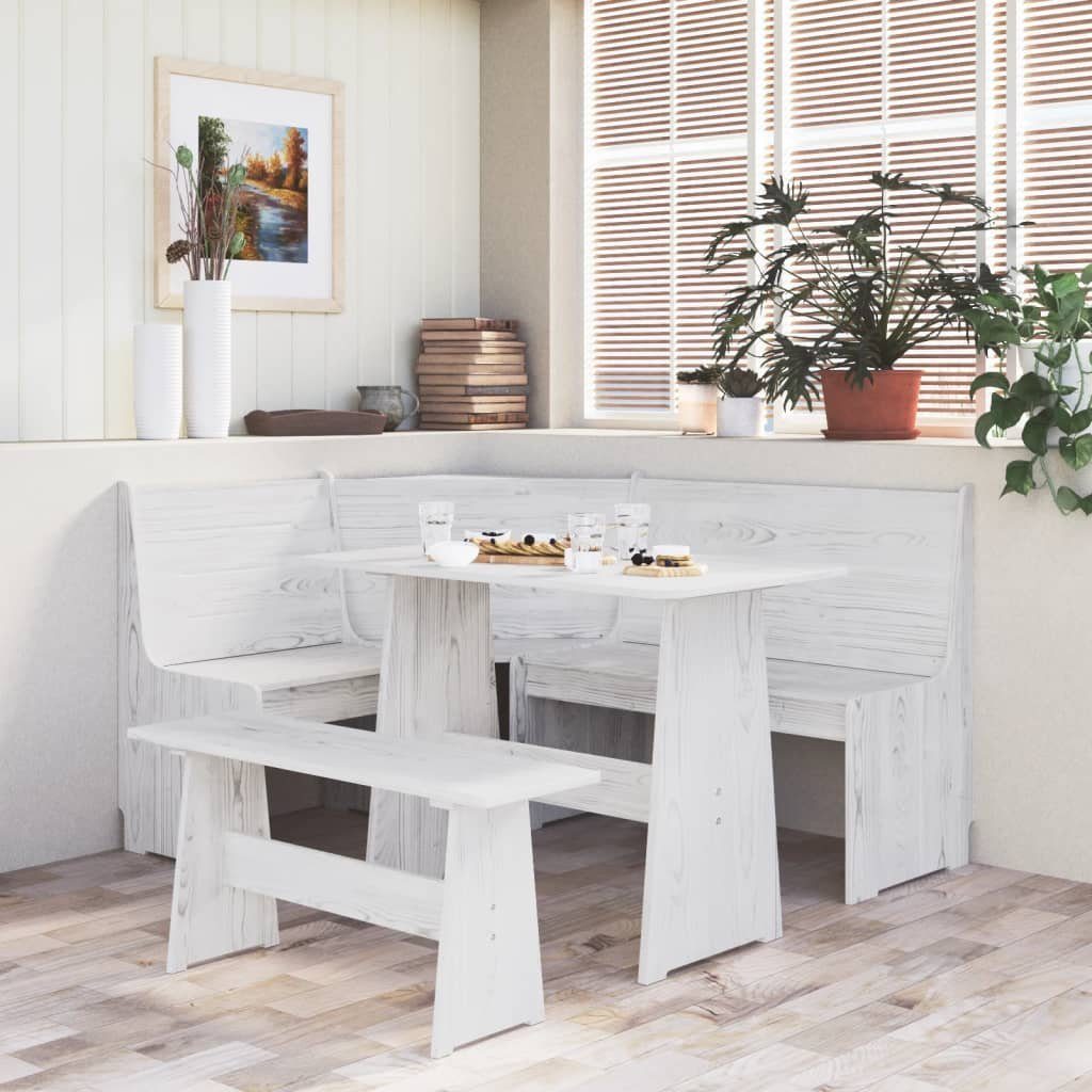 vidaXL Esstisch Esstisch mit Bank Weiß Massivholz Kiefer (1-St) Weiß | Weiß | Tische