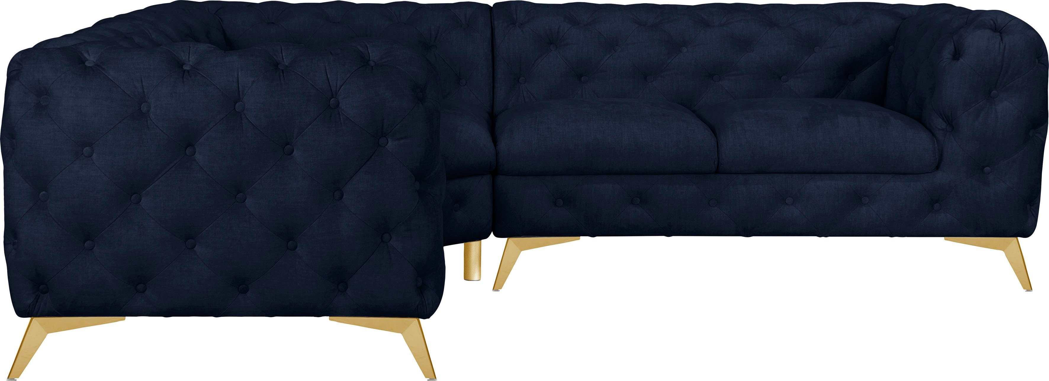 Home affaire Chesterfield-Sofa Ecksofa GLYNIS L-Form mit Wellenunterfederung, Maße B/T/H 264/204/75cm, aufwändige Knopfheftung, moderne Chesterfield Optik, Fußfarbe wählbar