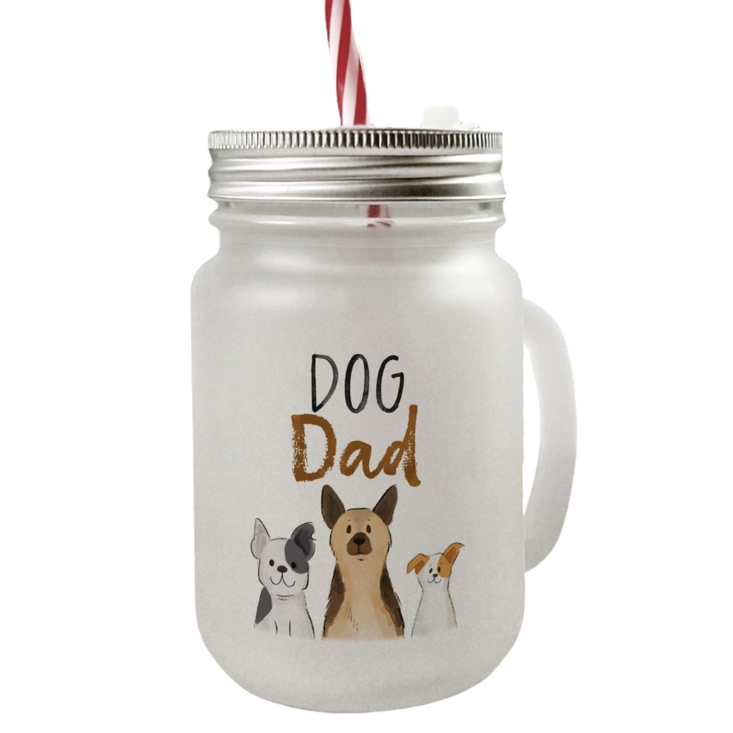 Glas Dog Dad Mason Jar Henkel Trinkglas mit Deckel mit Spruch