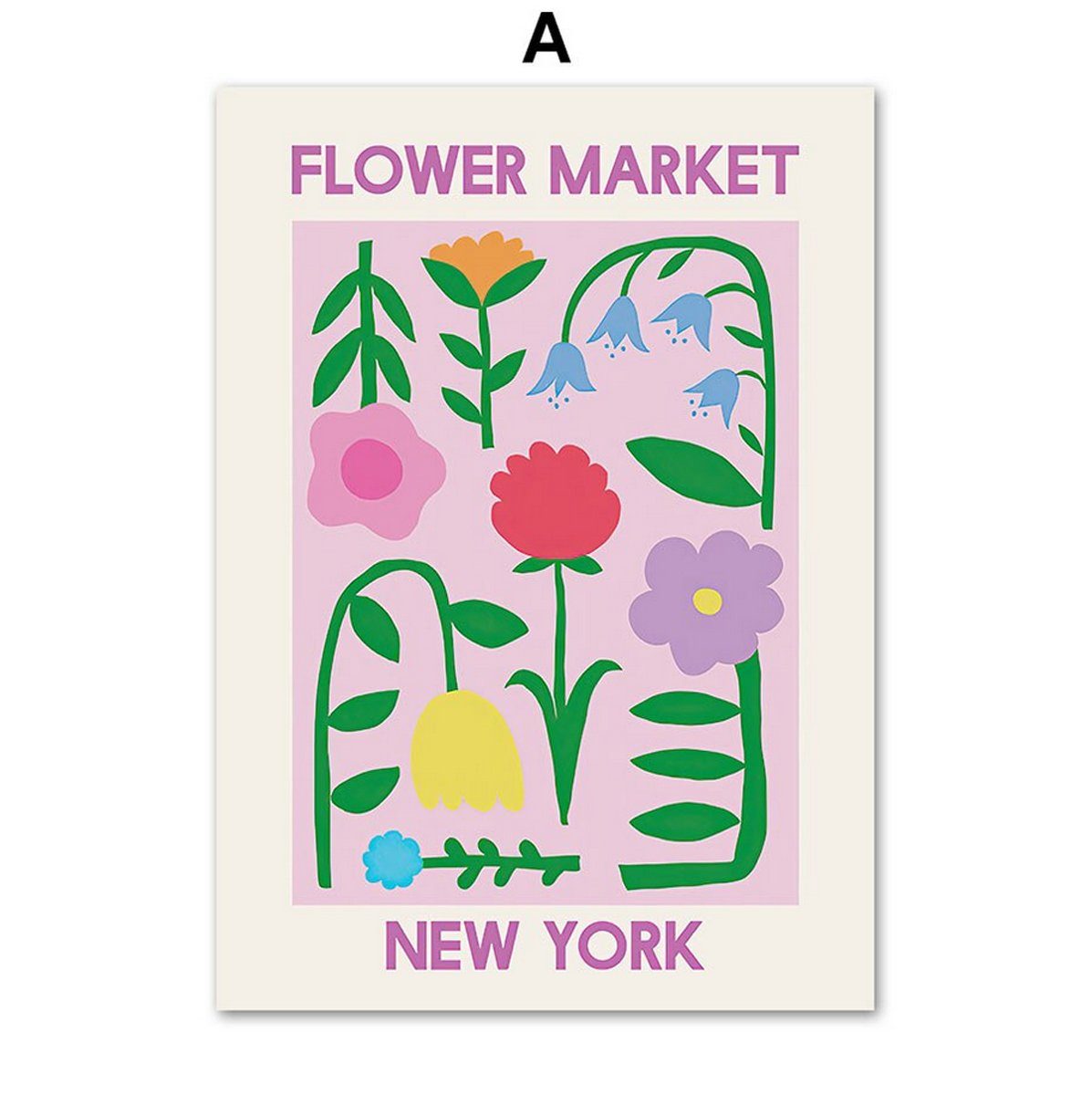 TPFLiving Kunstdruck (OHNE RAHMEN) Poster - Leinwand - Wandbild, Henri Matisse - Yayoi Kusama - (Flower Market New York - Flower Market Paris), Farben: Violett, Rosa, Grün, Braun, Blau, Rot - Größe 10x15cm