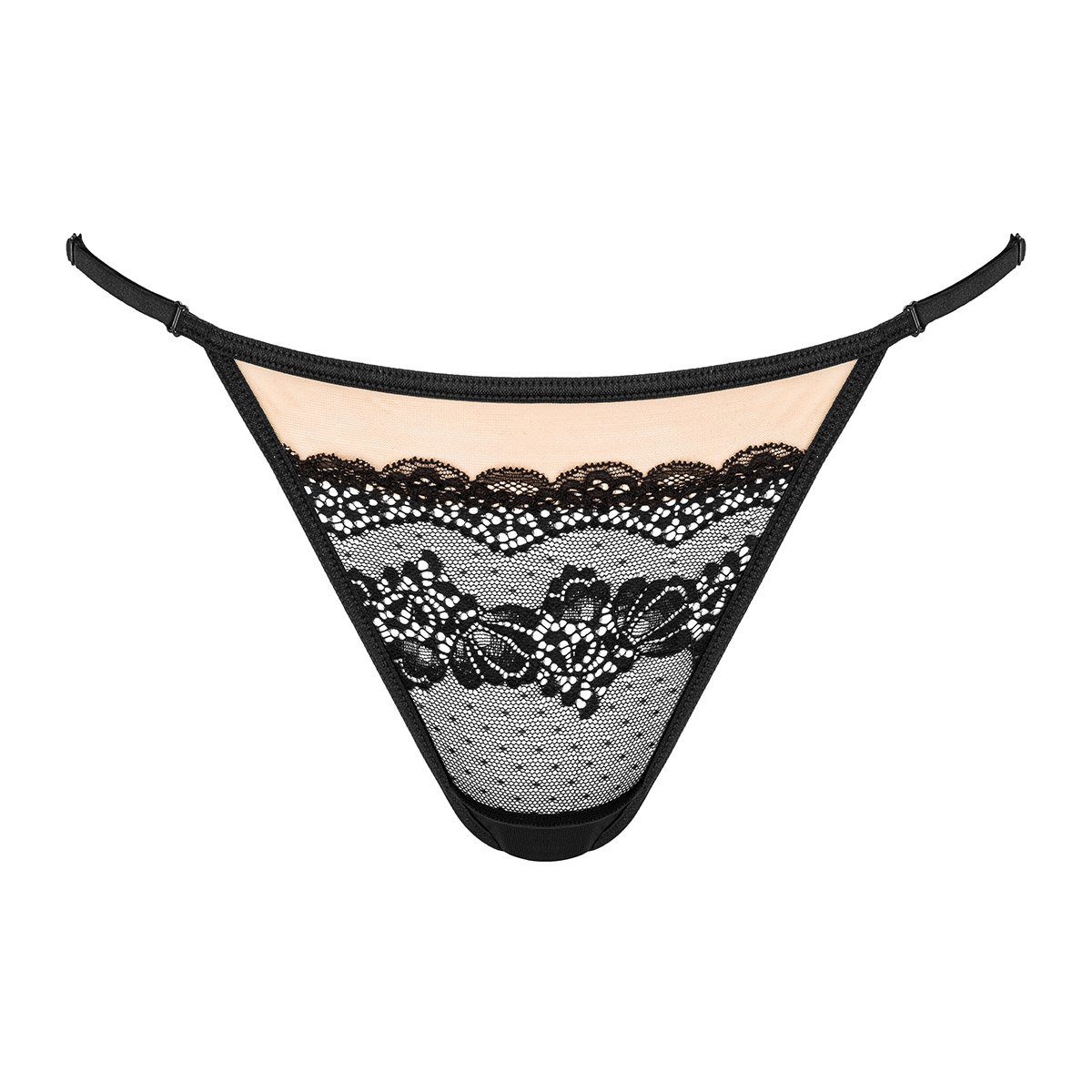 String String in schwarz-beige mit Spitze Tanga mit