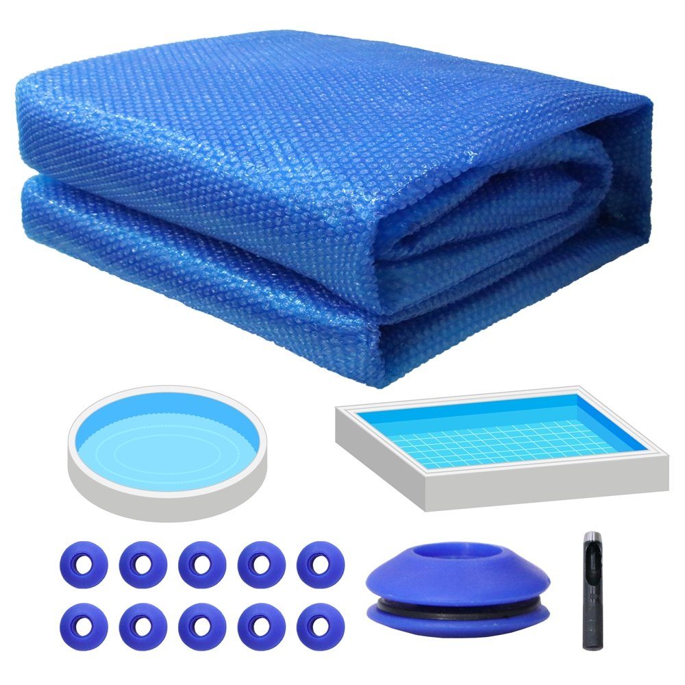 Mucola Pool-Abdeckplane Solarfolie Pool Solarplane Ösen Poolheizung Wärmeplane Poolabdeckung (Set mit Folie und Locheisen, Set bestehend aus Solarfolie und 10 Kunststoff Ösen mit Locheisen), aus PVC