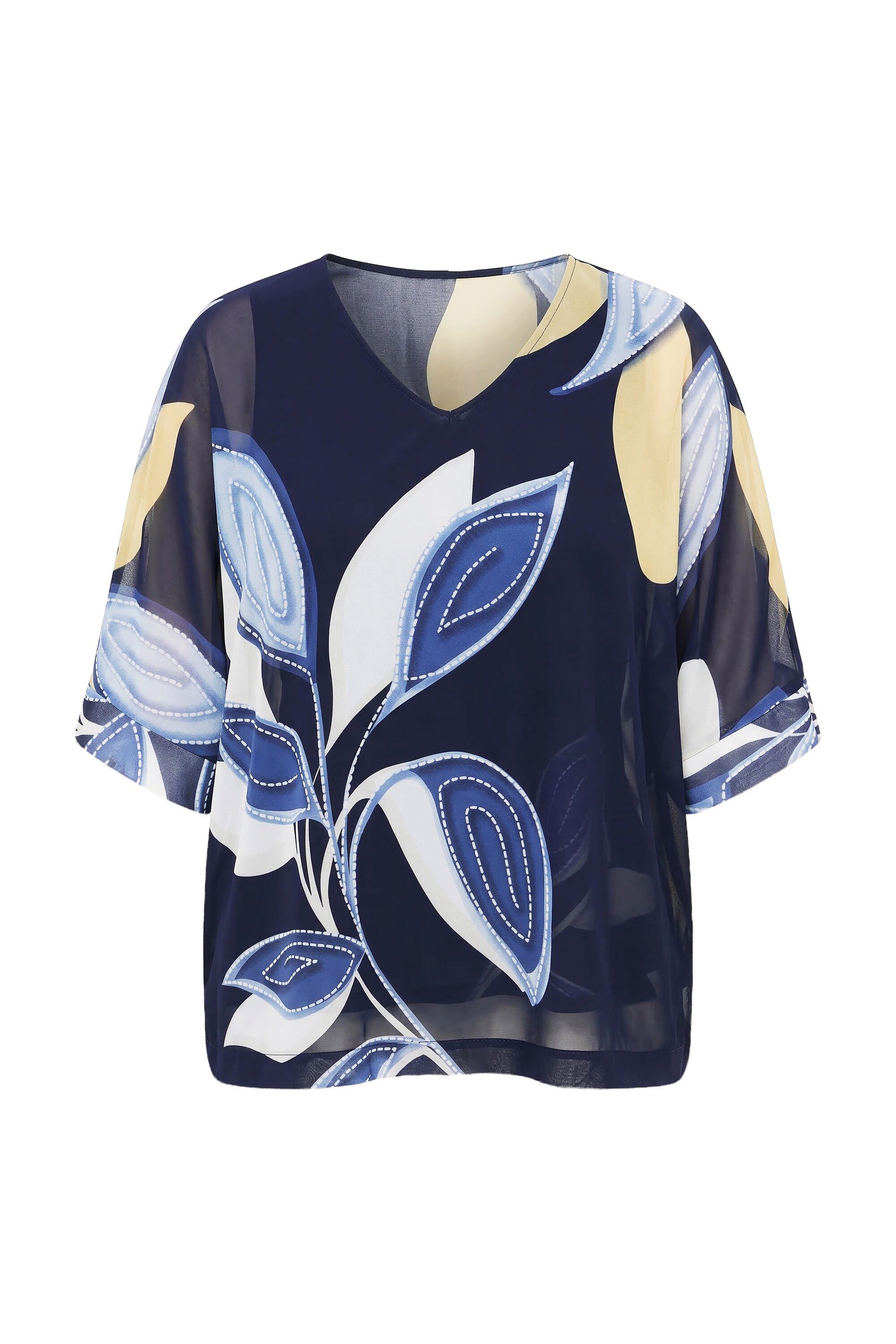 Ulla Popken Tunika Chiffon-Tunika doppellagig V-Ausschnitt 3/4-Arm