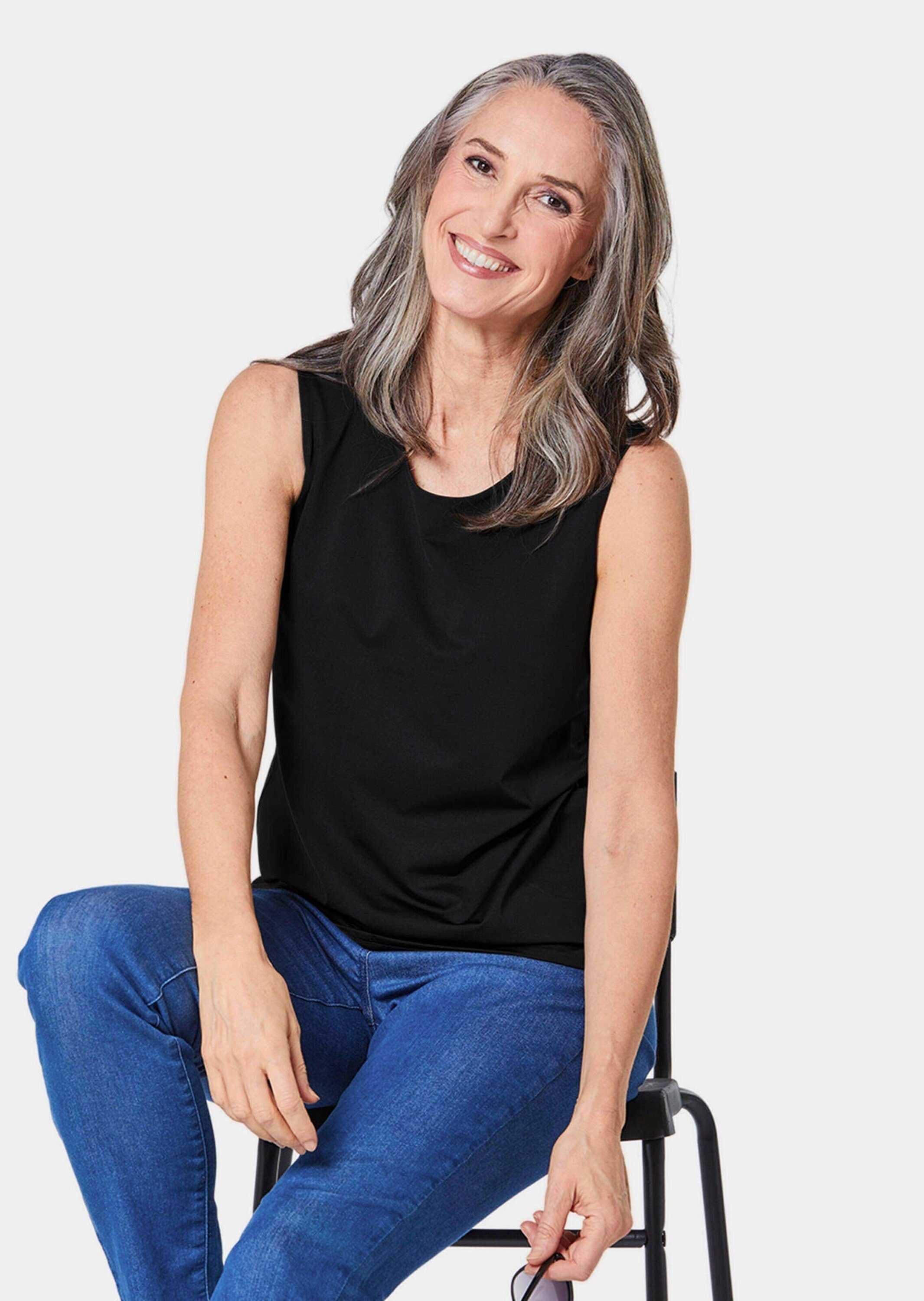 GOLDNER Shirttop Komfort-Top mit Doppel-Front Unifarbenes Modell mit klassischem Rundhalsausschnitt