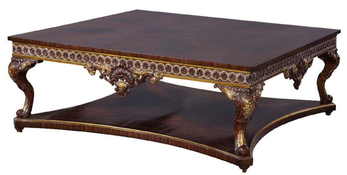 Casa Padrino Couchtisch Luxus Barock Couchtisch Braun / Gold - Handgefertigter Massivholz Tisch im Barockstil - Barock Möbel - Edel & Prunkvoll