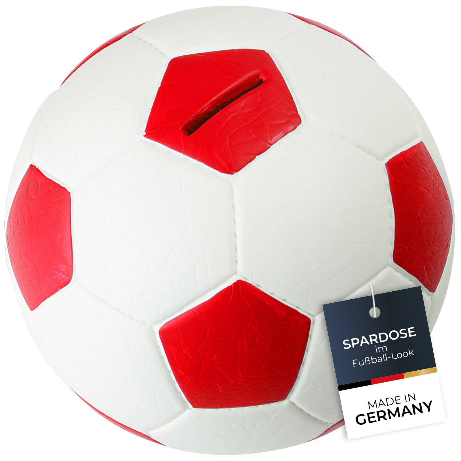 HMF Spardose 4790-03 Spardose Fußball Lederoptik, 15 cm Durchmesser, rot-we günstig online kaufen