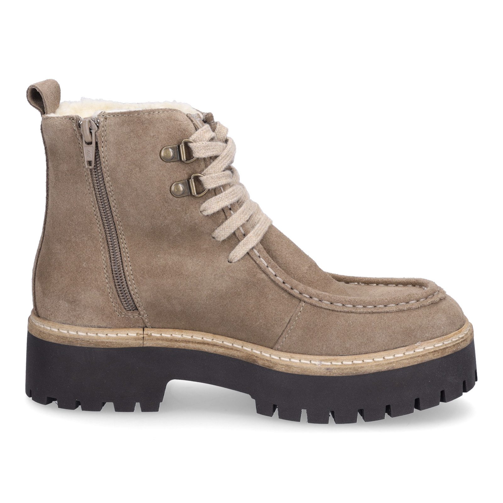 MIDS MOLLY Damen Schnürboots Velourleder Taupe mit Mokassinnaht, Bergsteigerösen & Kunstfellfutter – Bild 4 von 5