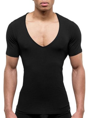 Fleyn Kurzarmshirt Tiefer V-Ausschnitt Herren T-Shirt Bambus Qualität Stretch Jersey Schwarz, FLY601