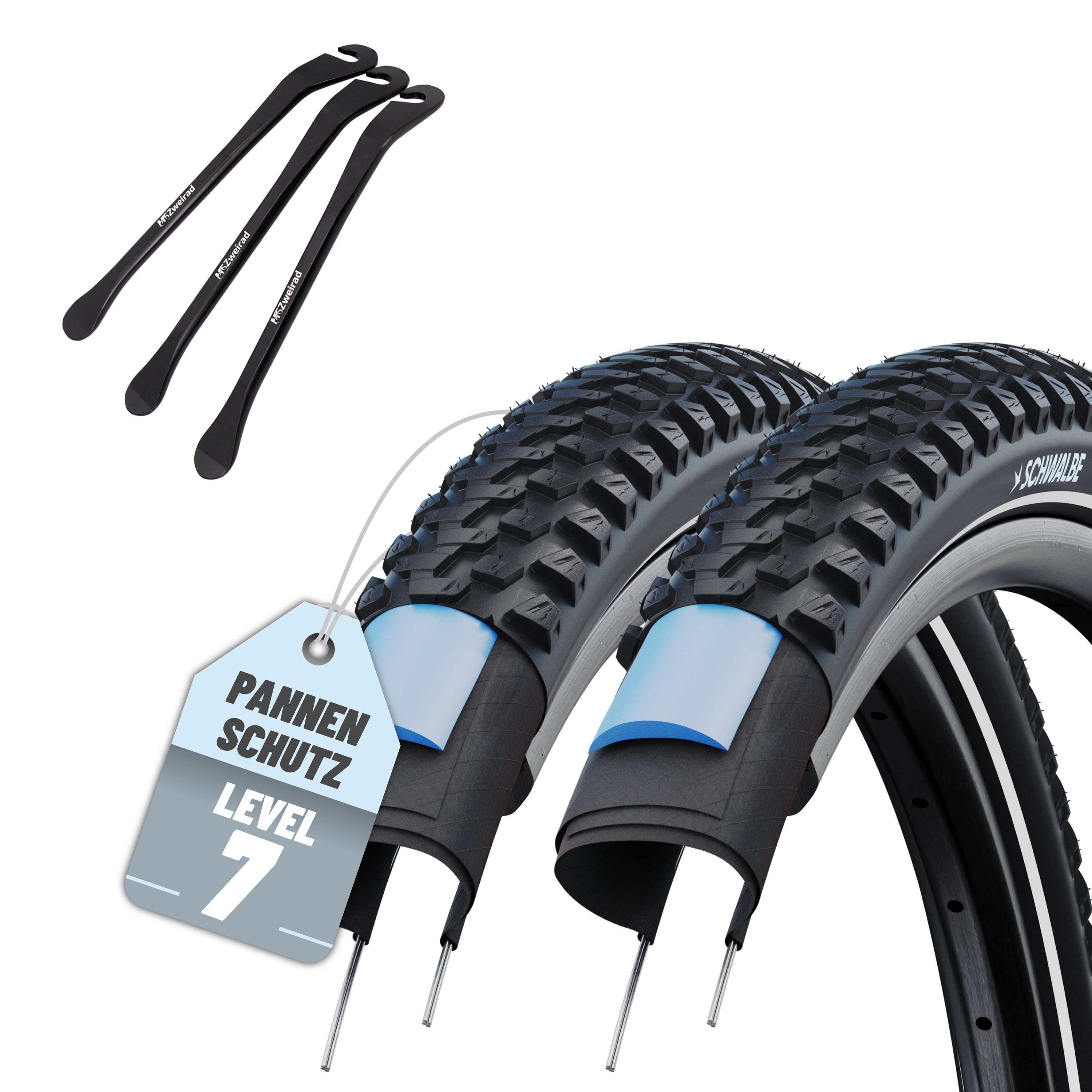 MSZweirad Fahrradreifen 2x Schwalbe Reifen Marathon Plus MTB 29 x 2.25 (57-622)" inkl. Heber