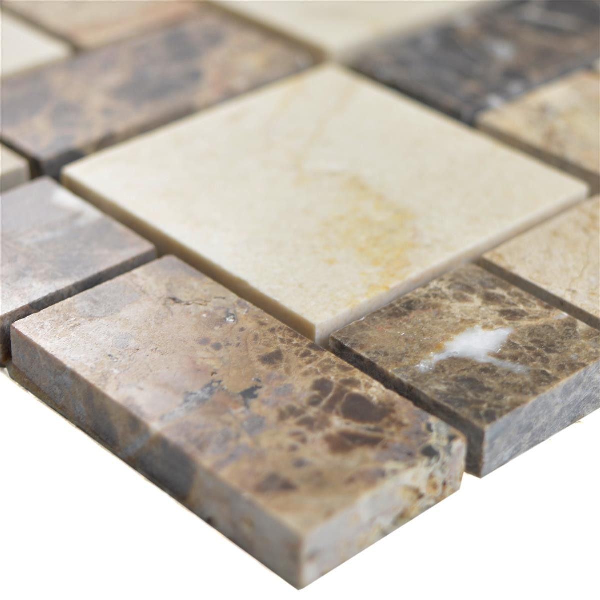 Mosafil Mosaikfliesen Marmor Naturstein Mosaik Fliesen Cordoba Braun Beige, Naturstein-Marmor 30.500x30.500, beige-braun, Verlegefertig auf ein Netz geklebt - Frostsicher - Wasserfest