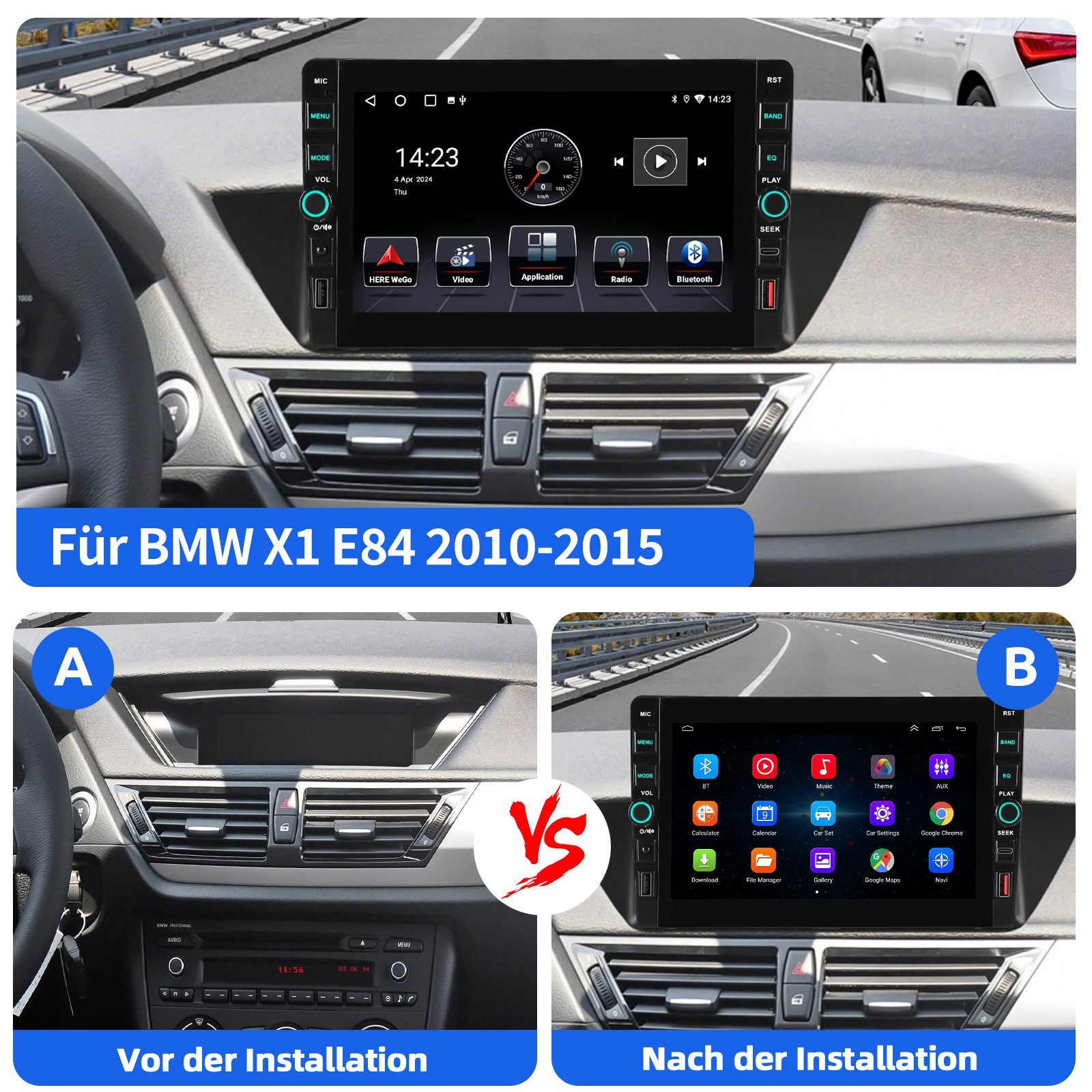 ESSGOO Für BMW X1 E84 2010-2016 Android15 Autoradio Carplay GPS Navi WIFI BT Autoradio (RDS, 4+64GB(optional), Digitalradio (DAB), FM, Carplay Android Auto Blue – Bild 4 von 5