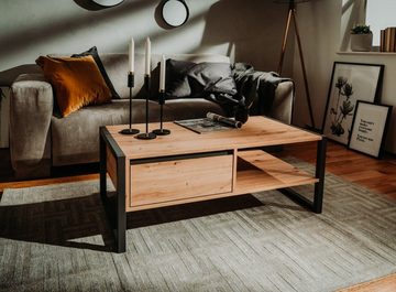 Finori Couchtisch Denver (Wohnzimmer Tisch 100 x 55 cm, Eiche Artisan und Anthrazit), mit Schublade und Stauraum