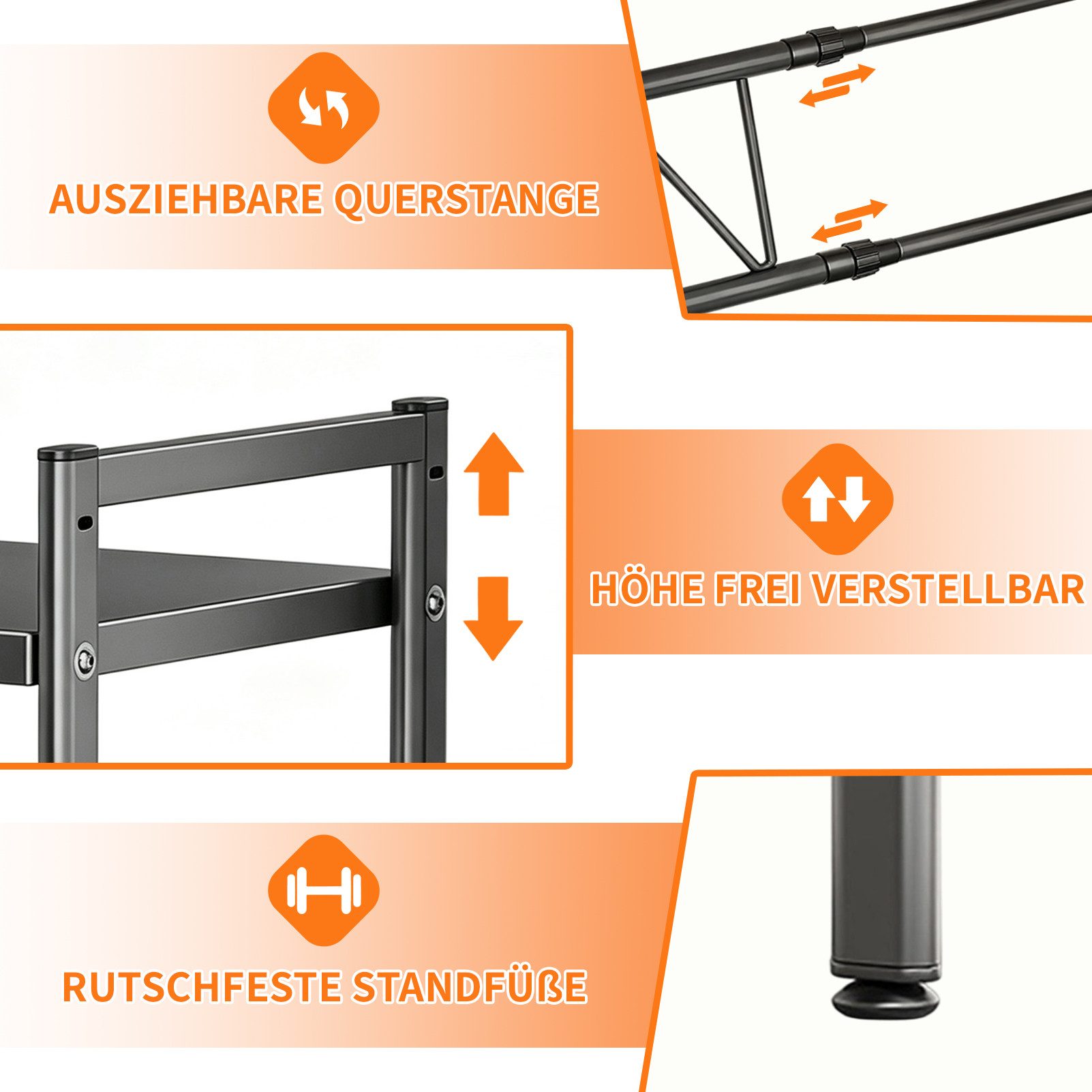 Esun Standregal Mikrowellen Regal 2-Stufig Microwave Shelf Schrank Küchenregal, Stahl, Mikrowellenregal mit 5 Haken, Schneidebrettständer – Bild 5 von 5