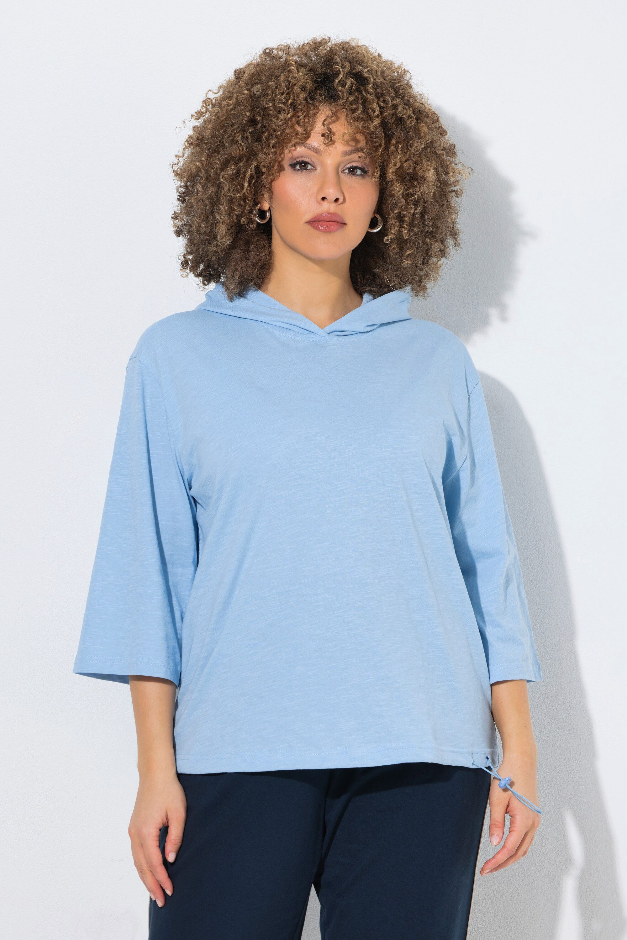 Ulla Popken T-Shirt T-Shirt Kapuze elastisches Saumband 3/4 Arm