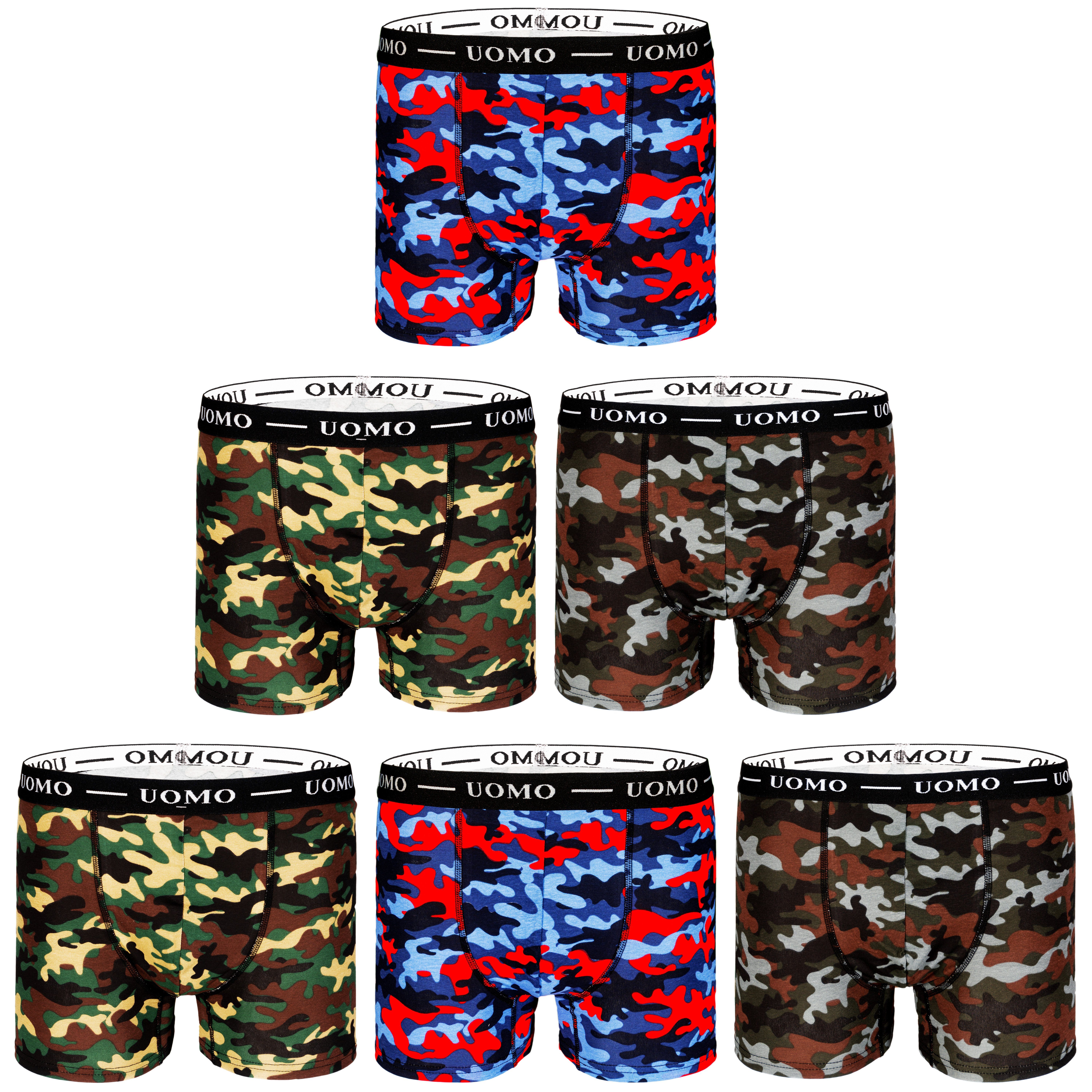 TEXEMP Boxershorts 6er Pack Boxershorts Retroshorts Baumwolle Unterwäsche  Unterhosen Boxer Shorts Trunks Tarn Army M-4XL (Packung, 6er-Pack) Uomo