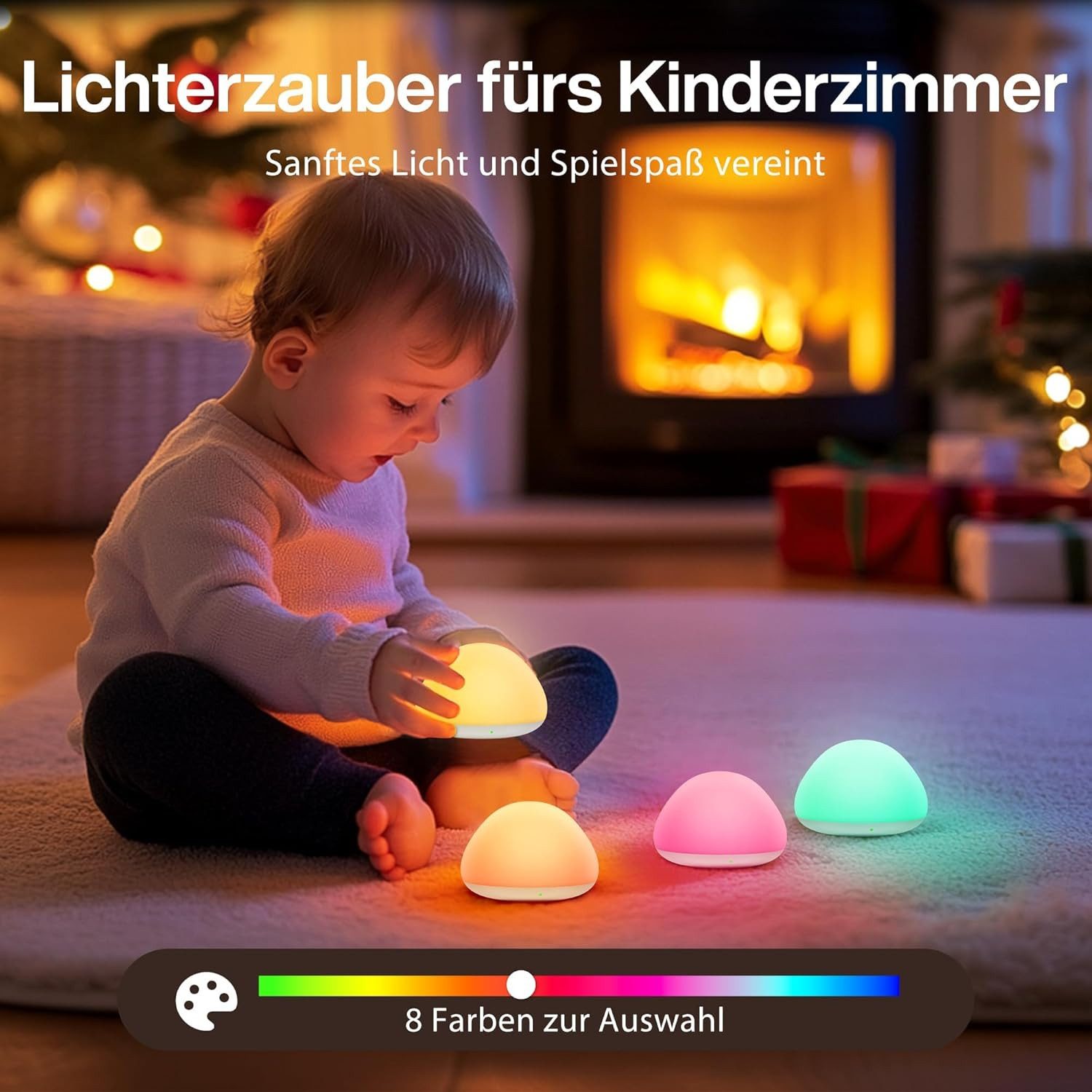 Jolywell LED Nachtlicht JW-CL003, LED fest integriert, Dimmbar, RGB-Farbwechsel, Touch-Steuerung, USB-C wiederaufladbar