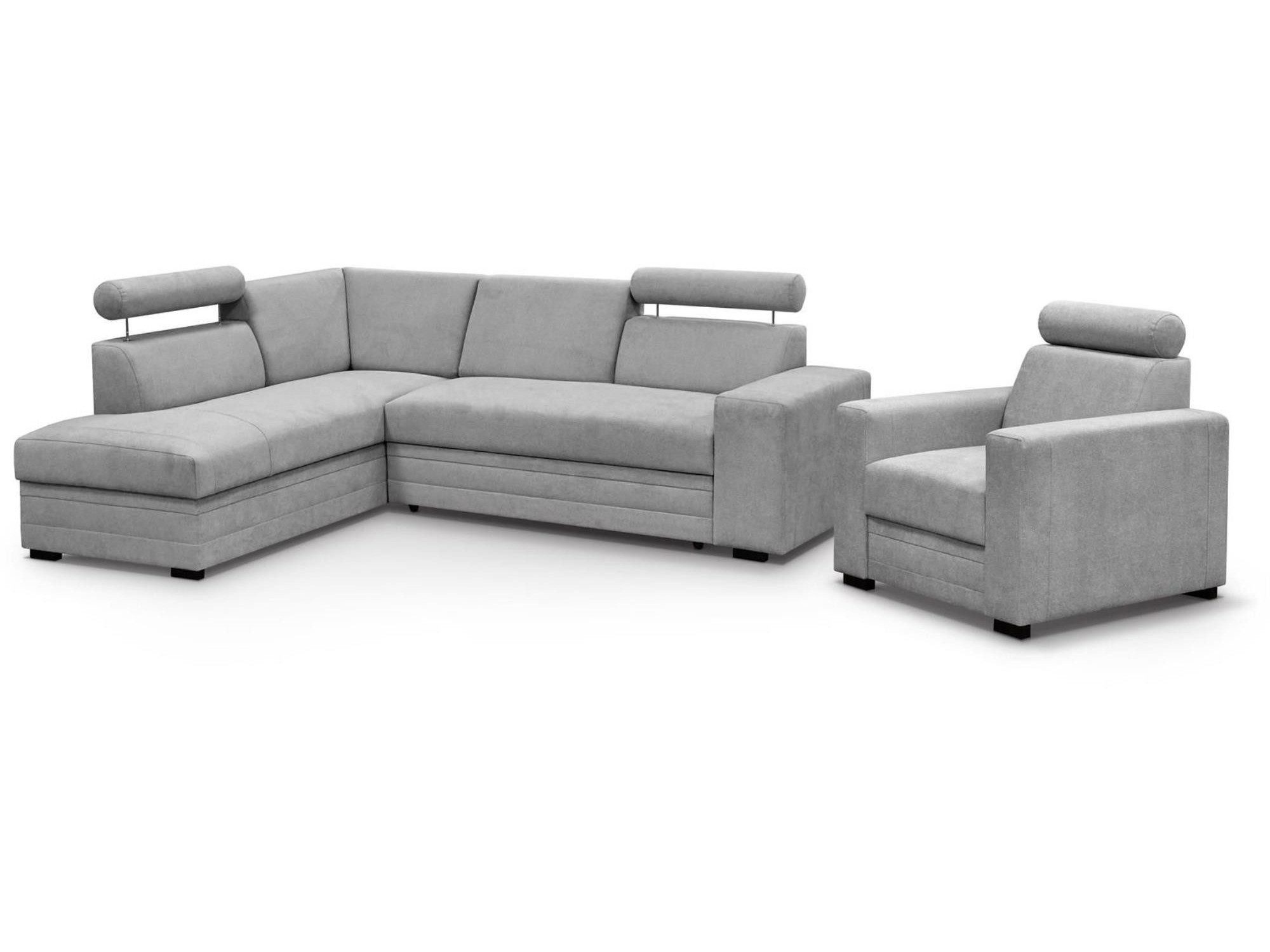 Beautysofa Polstergarnitur im modernen Stil, mit verstellbaren Kopfstützen Roma, (modernes Set Eckgarnitur mit Sessel, Schlaffunktion, Bettkasten, verstellbare Kopfstützen), gepolstertes Ecksofa mit Sessel aus Bonnell-Federn für Wohnzimmer