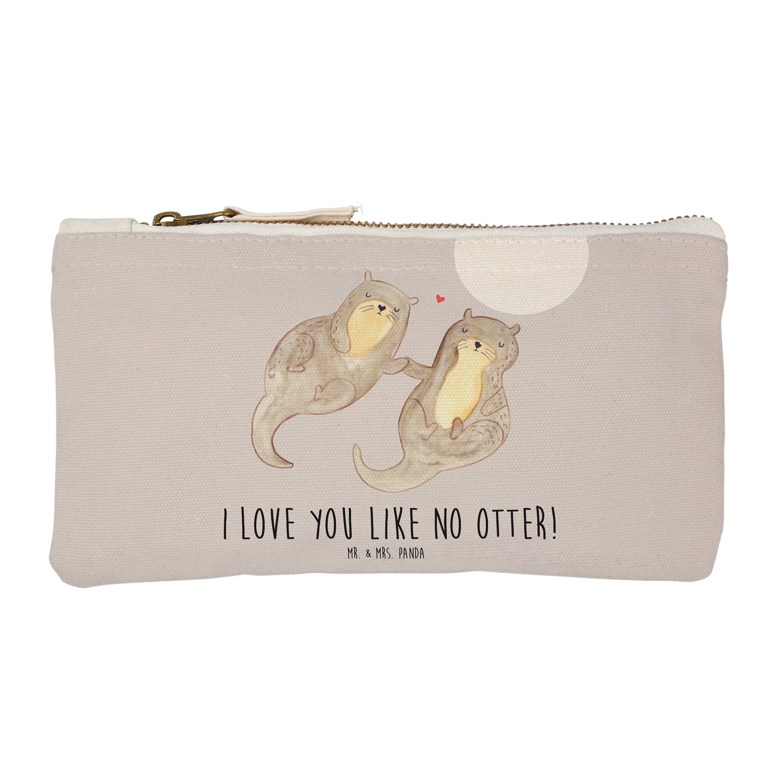 Kosmetiktasche Otter händchenhaltend - Grau Pastell - Kosmetiktasche, Etui, Federmappe, Schminktasche klein, Damen