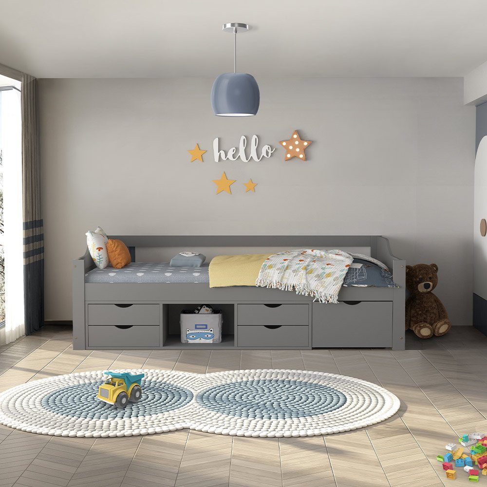 HOME DELUXE Bett Kinderbett COSMOS mit Schubladen 90 x 200 cm (inkl. Lattenrost & wahlweise mit Matratze, 1-tlg), Bett mit Schubladen & viel Stauraum, Einzelbett, Jugendbett