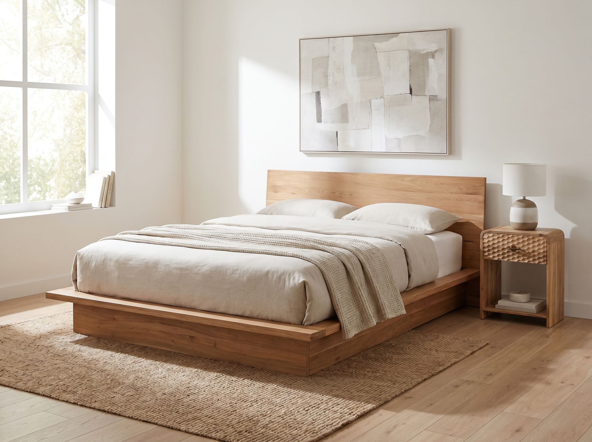FineBuy Nachtkonsole Mango Massivholz 54cm Nachttisch Modern - Nachtkommode mit Schublade - Hohes Nachtkästchen Schlafzimmer mit Stauraum – Bild 2 von 5