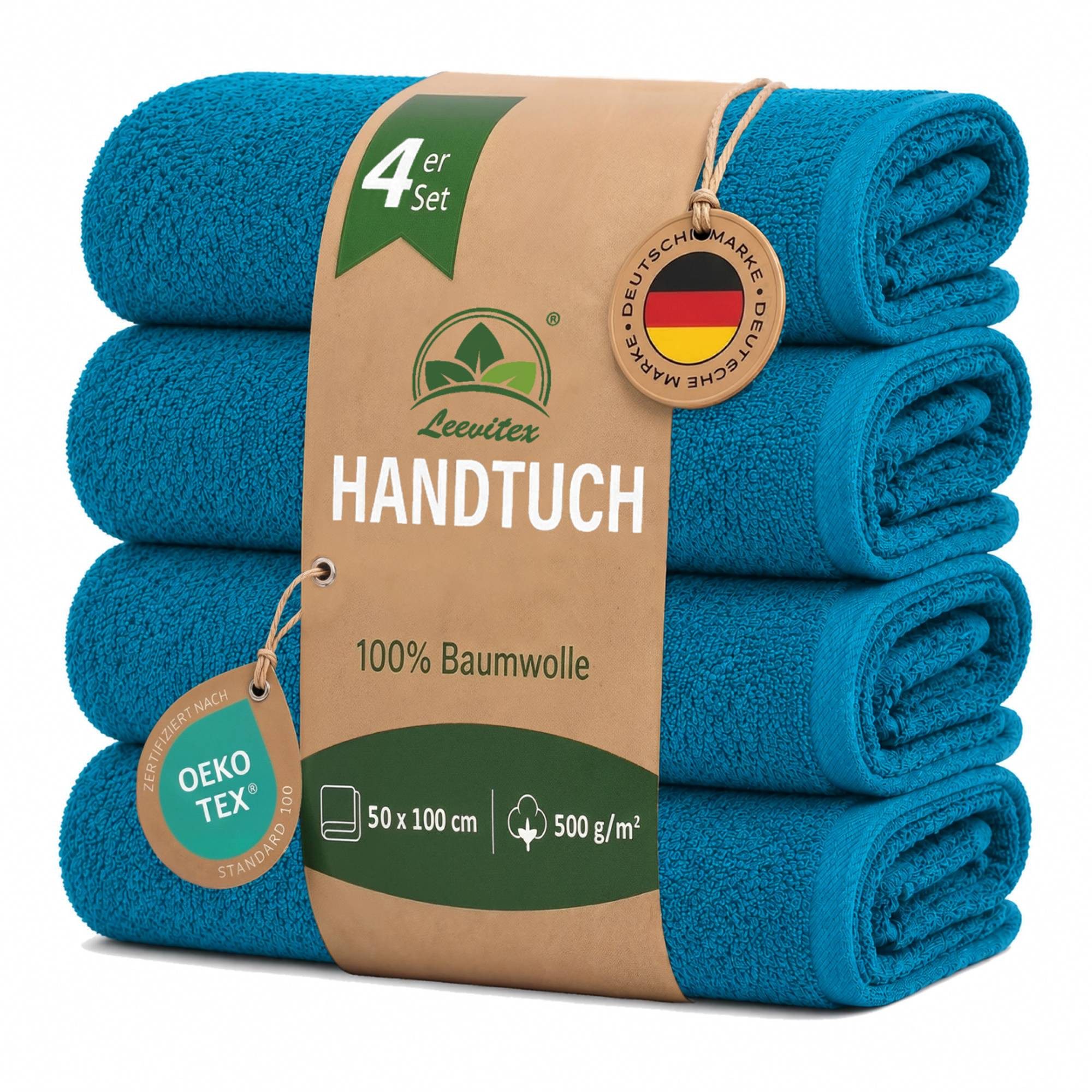 leevitex® Handtücher 4er-Set, 50 × 100 cm, aus 100% Baumwolle, Frottee (Set, 4-St), OEKO-TEX® STANDARD 100 zertifiziert und hochwertig verarbeitet