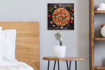 OneMillionCanvasses® Leinwandbild Pizza - Gemüse - Kräuter - Küche - Industrie, (1 St), Leinwand Bilder für Wohnzimmer Schlafzimmer