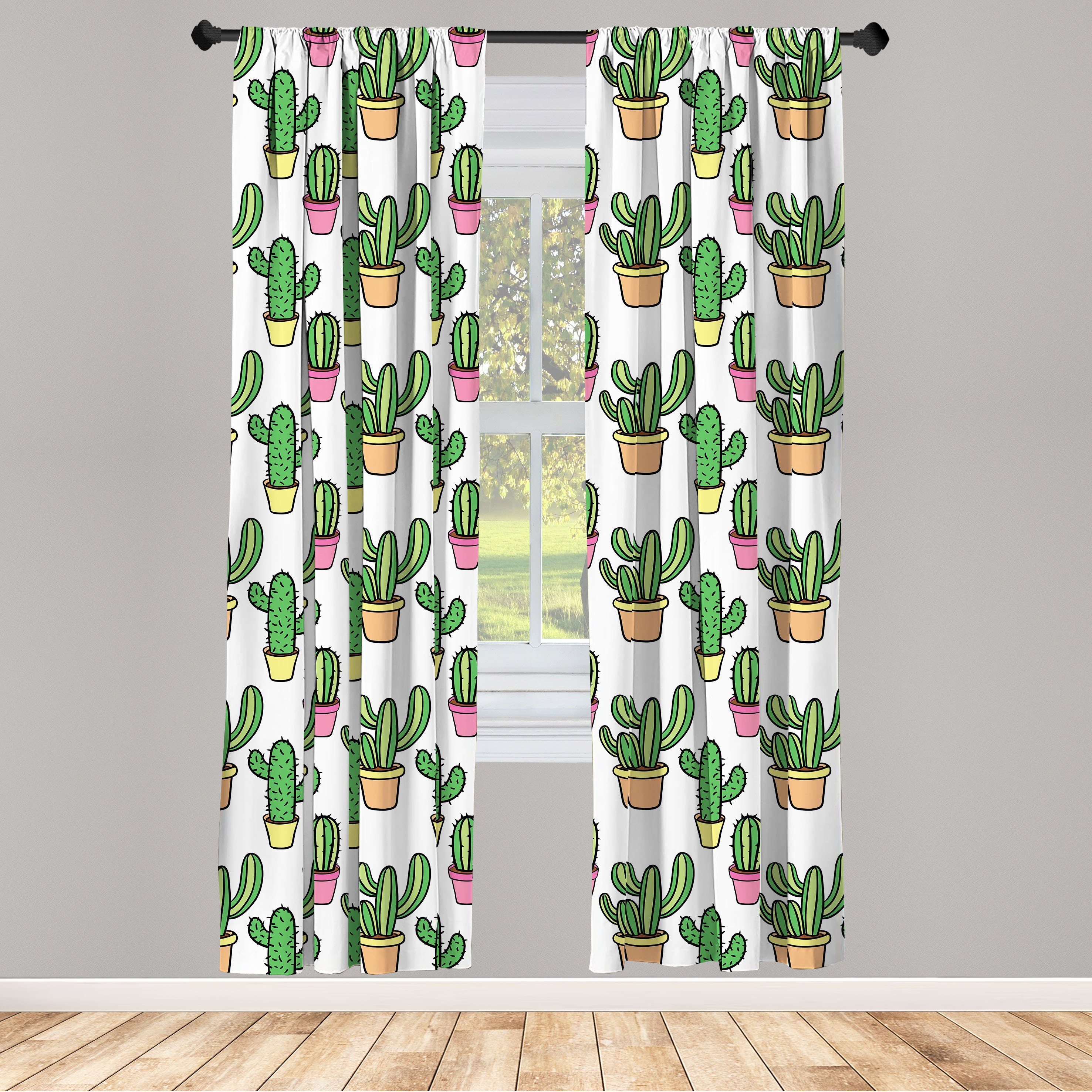 Gardine Vorhang für Dekor, Blumen Microfaser, Abakuhaus, Cartoon Kaktus Schlafzimmer Wohnzimmer