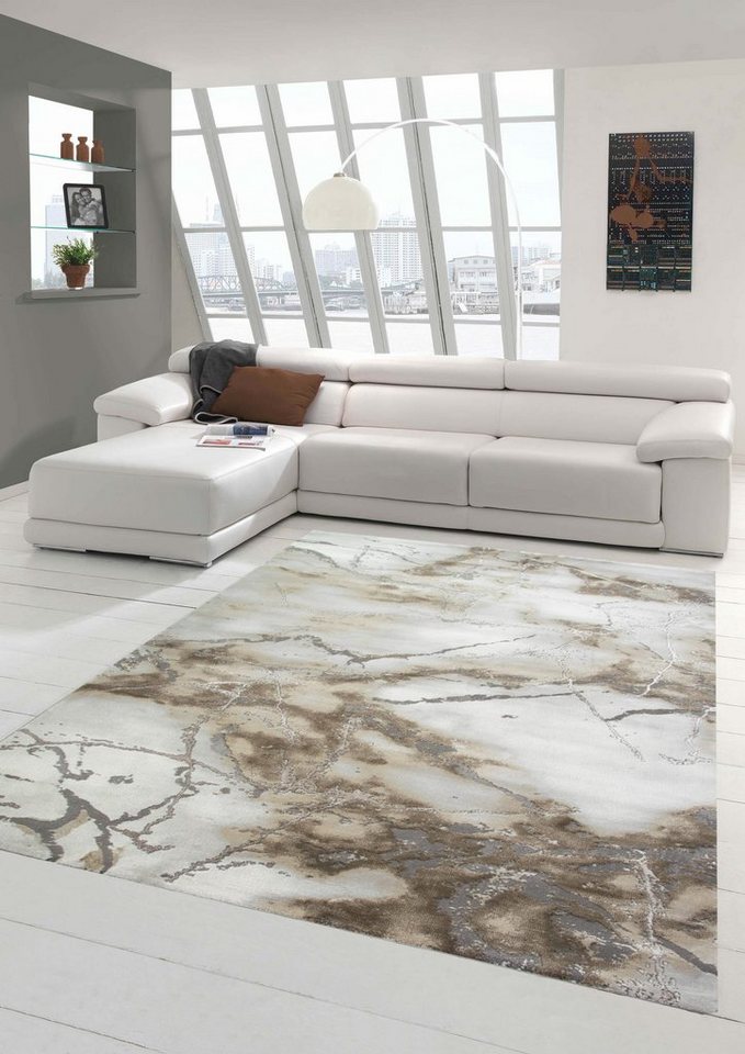 Teppich Marmorteppich mit Glanzfasern in Beige, Teppich-Traum, rechteckig,  Höhe: 12 mm