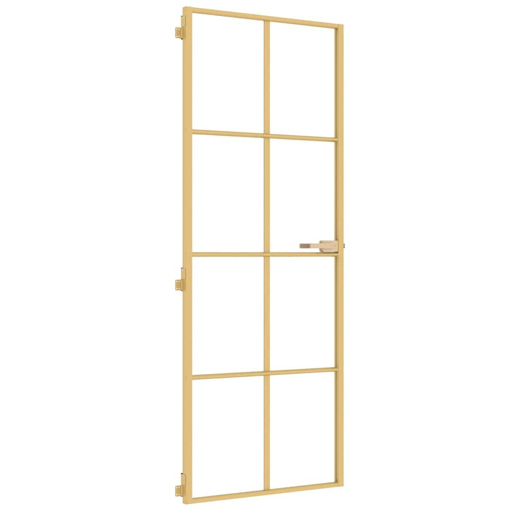 vidaXL Haustür Innentür Schlank Golden 76x201,5 cm Hartglas und Aluminium (1-St)