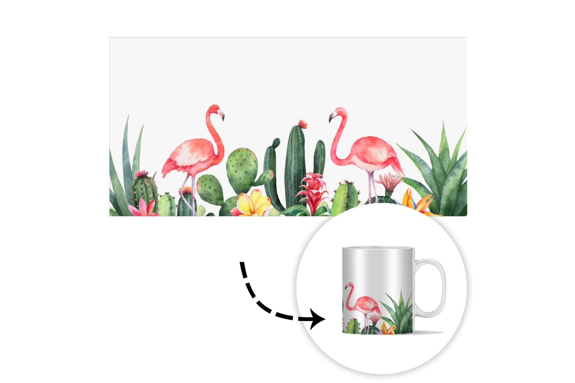 MuchoWow Tasse Mädchen - Teetasse, Aquarell Geschenk - Pflanzen Kind - Flamingo - Becher, Keramik, Kaffeetassen, Jungen, - Teetasse