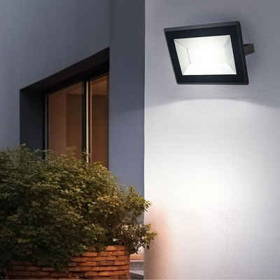 V-TAC Flutlichtstrahler, LED-Leuchtmittel fest verbaut, Neutralweiß, 50W LED Außen Strahler schwarz ALU Garten Beleuchtung Haus