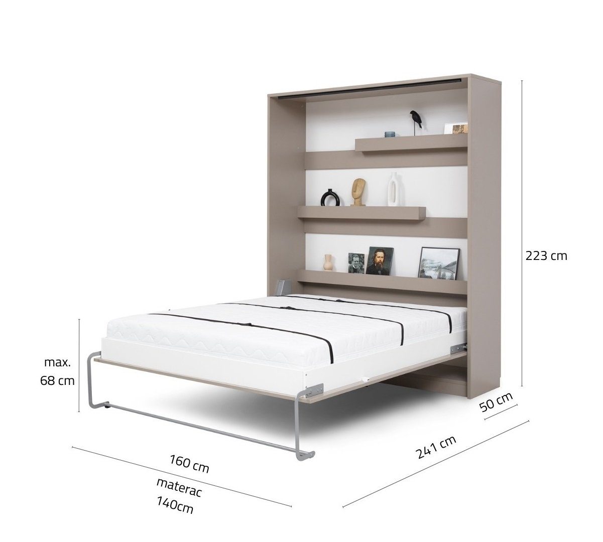 Klappbett Eiche Farbauswahl Schrankbett QMM klappbar Lancelot vertikal GN mit Schwarz vertikal (Schrankbett, & Schrankbett 140x200 Schreibtisch modern) TraumMöbel