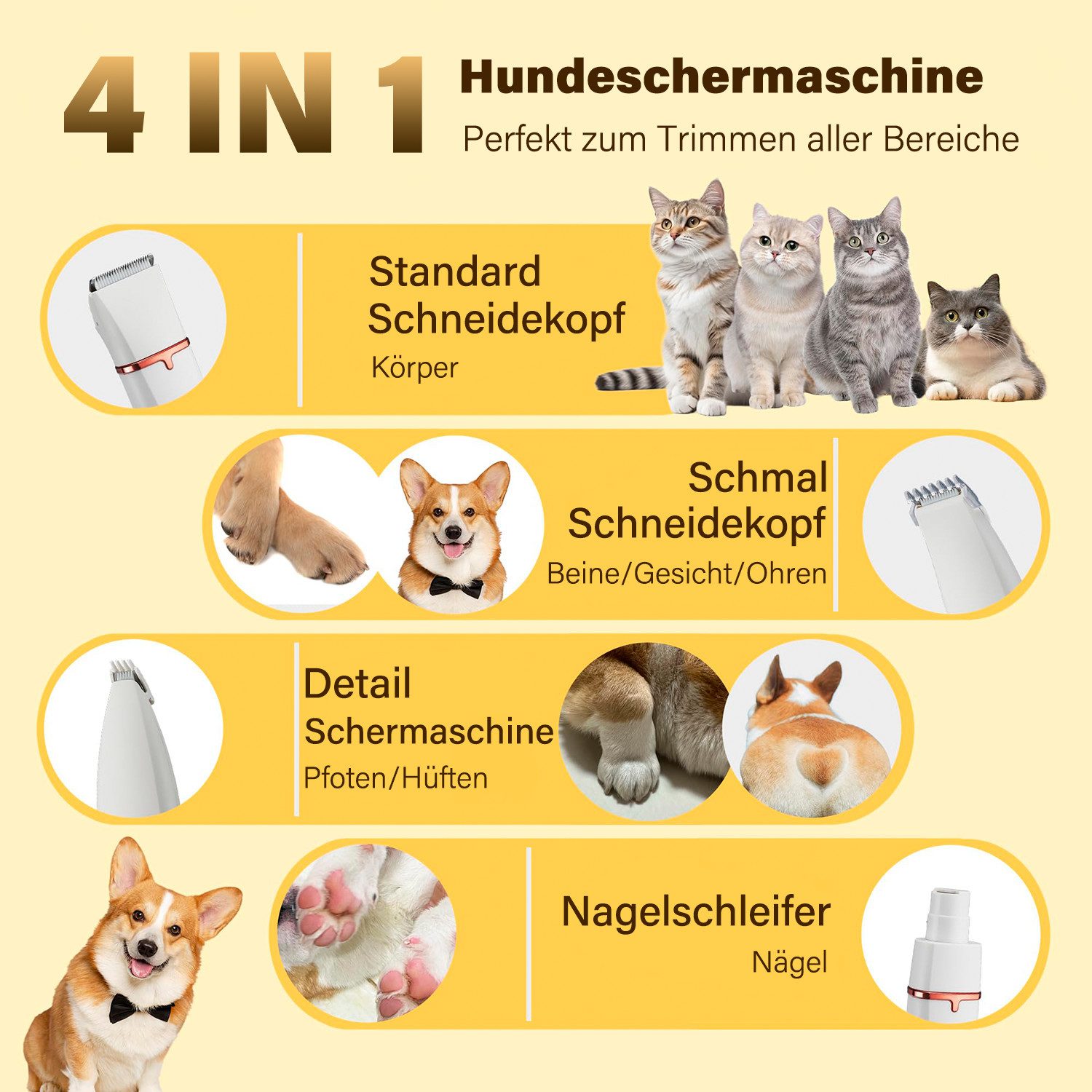 MOPUEA Hundeschermaschine 4 In 1 Elektrische Tierhaarschneider-Sets, Katzen günstig online kaufen
