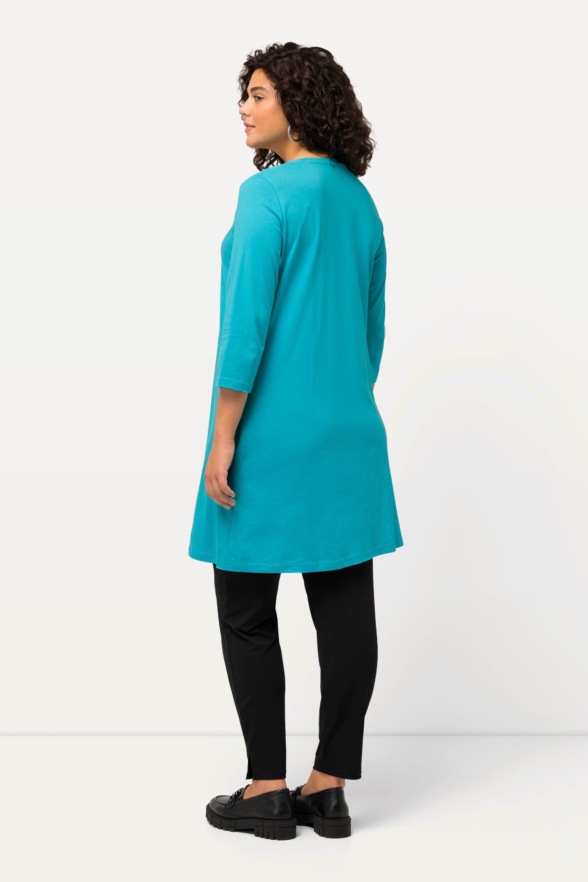 Ulla Popken Longshirt Longshirt Zierbänder A-Linie V-Ausschnitt 3/4-Arm