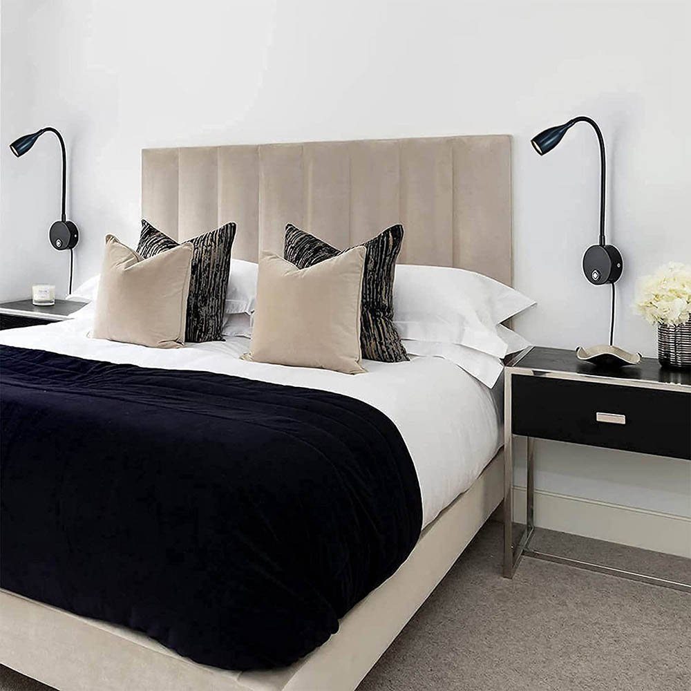 Rosnek LED Leselampe Bett, Naturweiß, Farbmodi, mit Wandhalterung, Schwanenhals Kaltweiß, Lesen am 3 Schwarz flexiblem Warmweiß, dimmbar, Touch-Steuerung, zum
