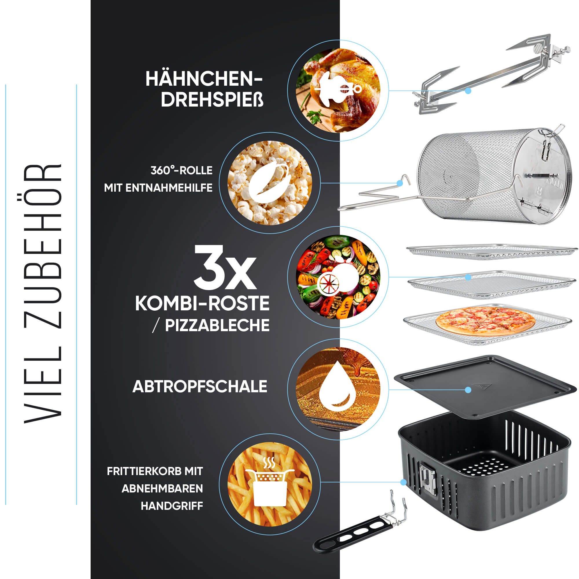 Balter Heißluftfritteuse, 12 Liter, Mini Backofen, Dörrautomat, 10 Programme, Rezeptheft