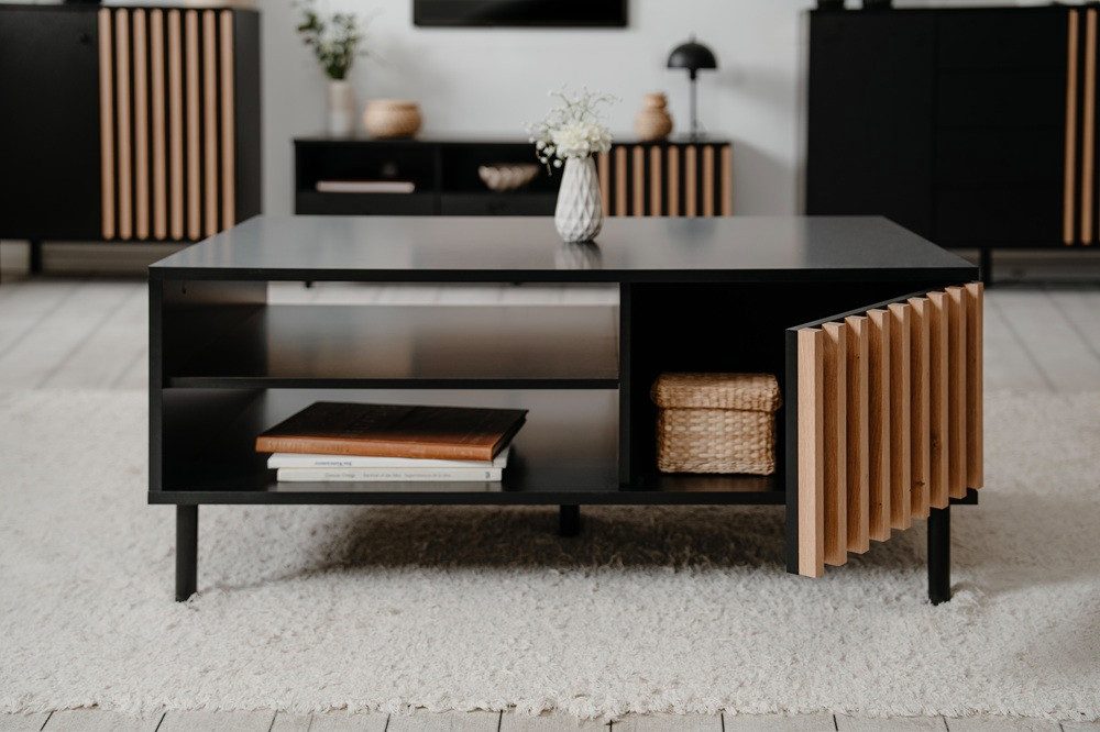 Finori Couchtisch Couchtisch Monza, Artisan Oak / schwarz (no-Set), Breite 120 cm, Lamellen-Optik,Beistelltisch,Tisch,Kaffetisch,Sofatisch